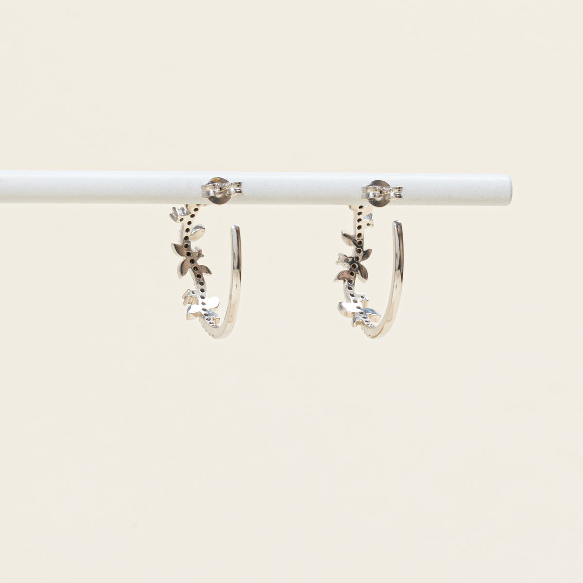 17k Diamond Floral Hoop Earrings | 0.03ctw