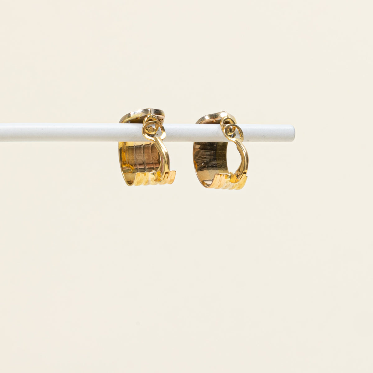 18k Diamond Accented Grooved Wide Half Hoop Earrings | 16.60mm | 0.14ctw