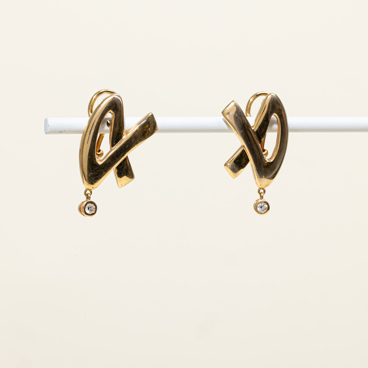 18k Diamond Abstract Cross Over Drop Earrings | 0.12ctw