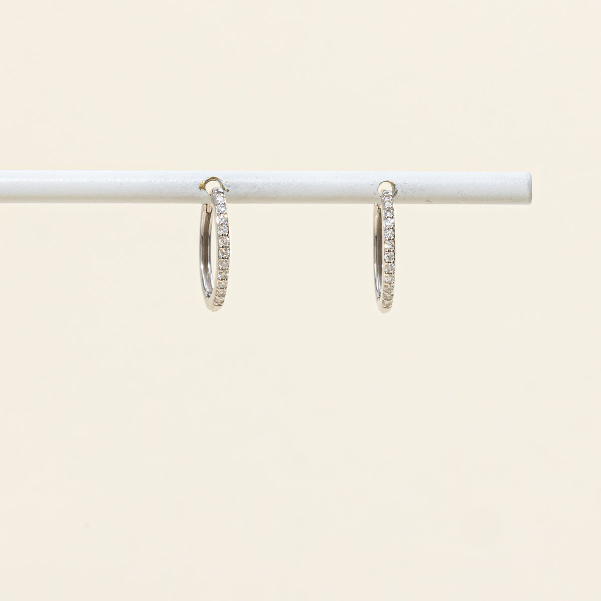 14k Pavé Set Diamond Thin Hoop Earrings | 15.15mm | 0.13ctw