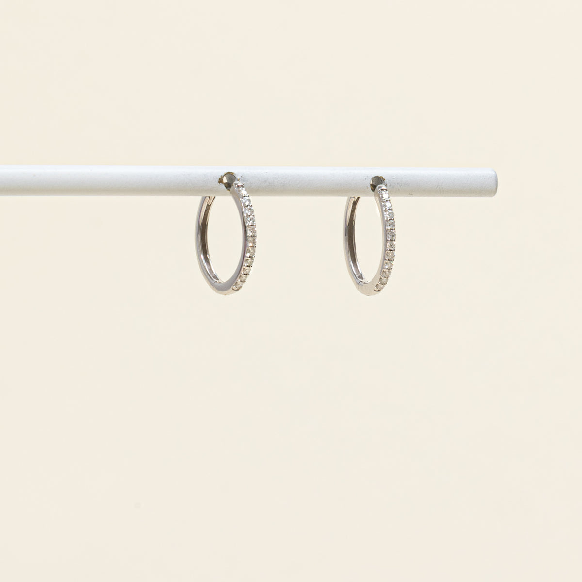 14k Pavé Set Diamond Thin Hoop Earrings | 15.15mm | 0.13ctw