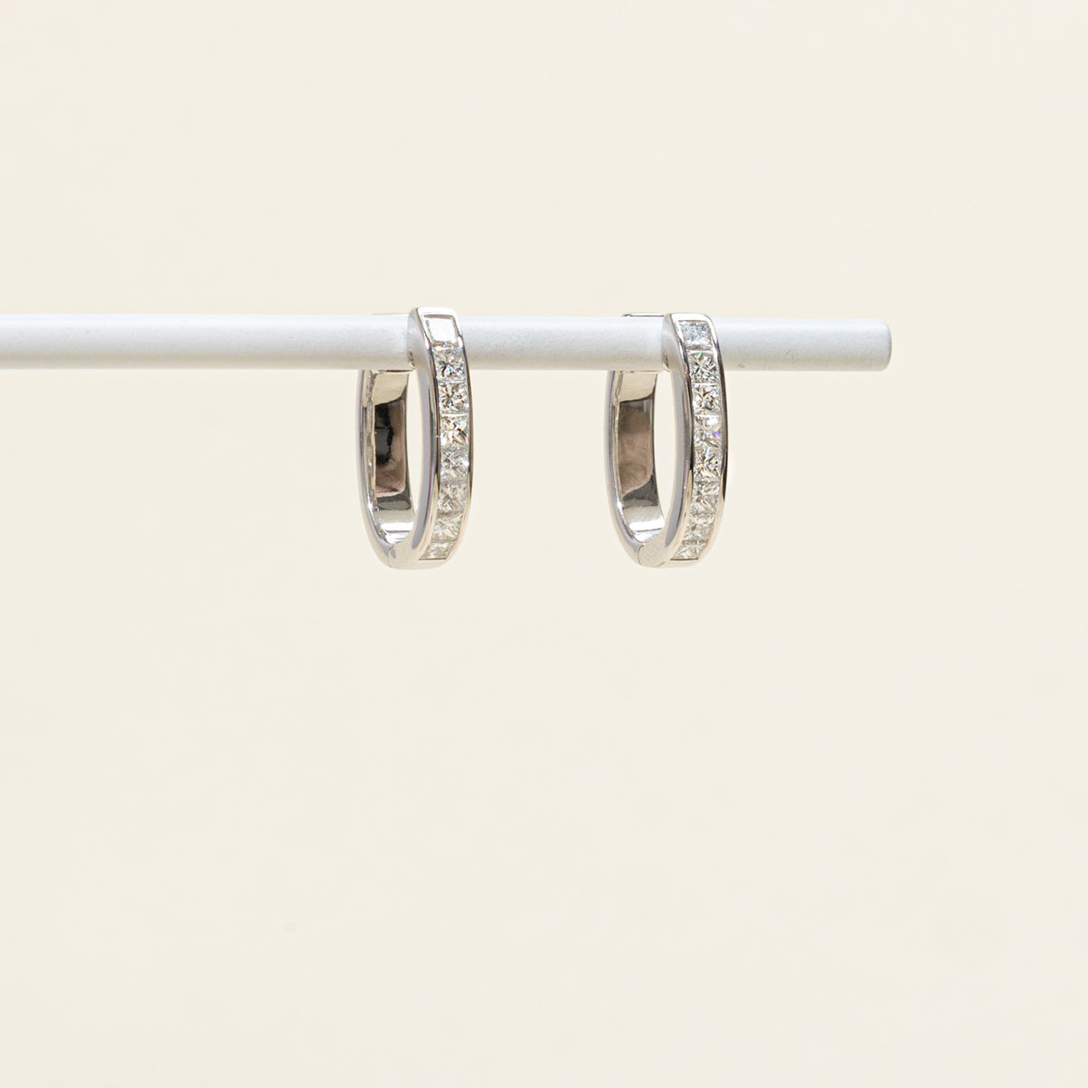14k Channel Set Princess Cut Diamond Hoop Earrings | 19.2mm | 1.48ctw
