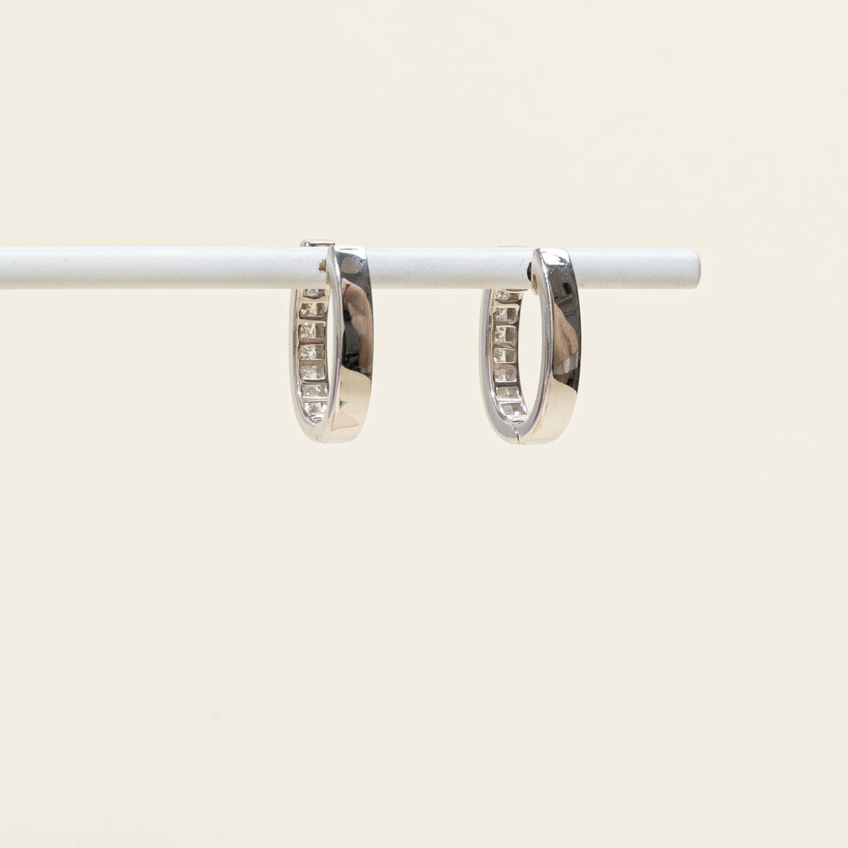14k Channel Set Princess Cut Diamond Hoop Earrings | 19.2mm | 1.48ctw