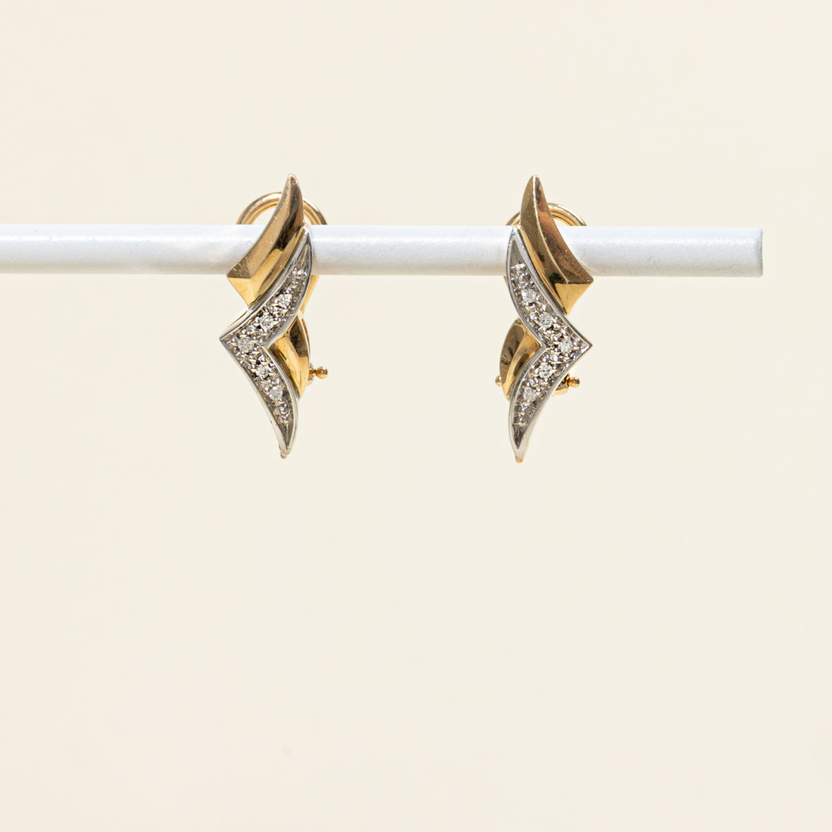 14k Two Tone Accent Diamond Geometric Earrings | 0.04ctw