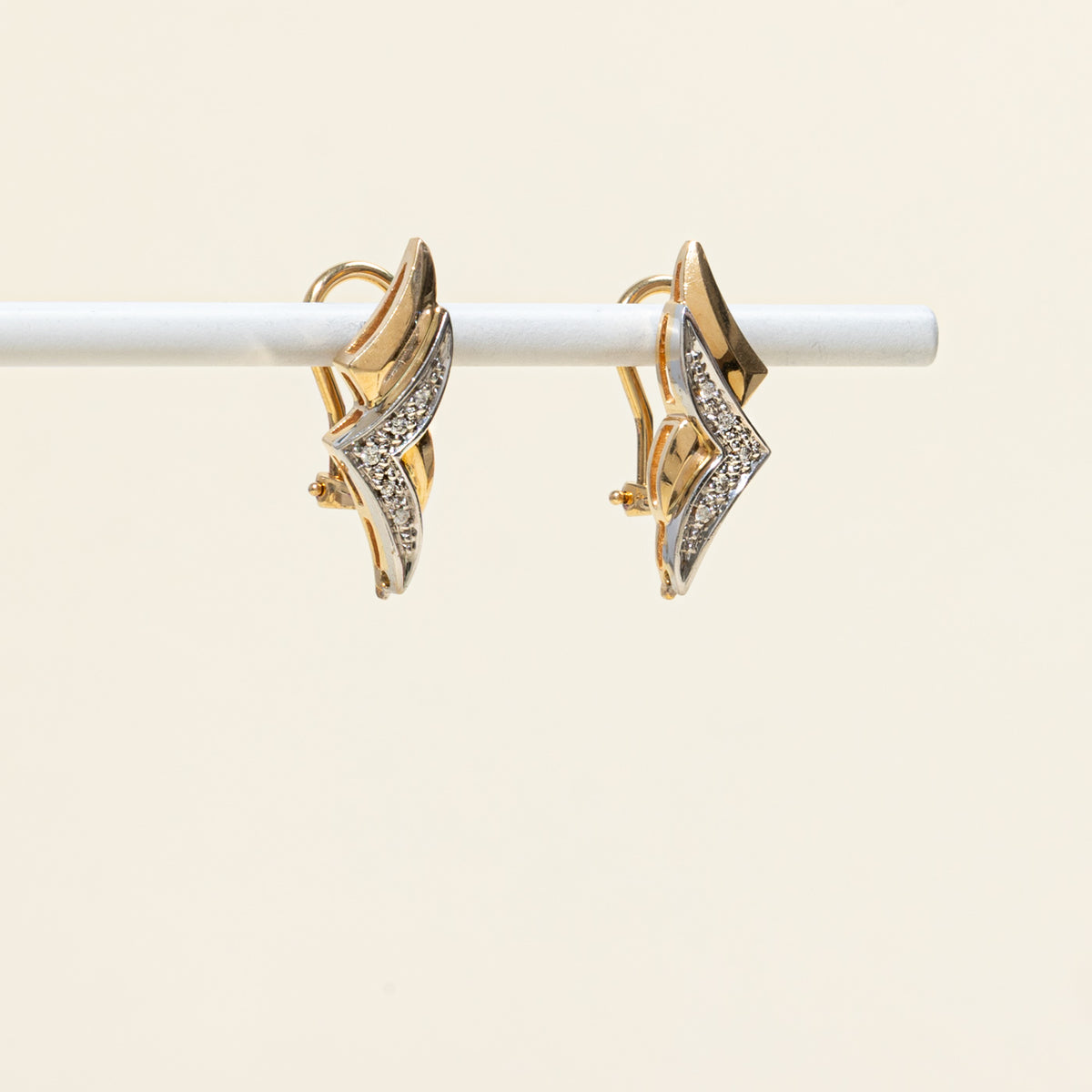 14k Two Tone Accent Diamond Geometric Earrings | 0.04ctw