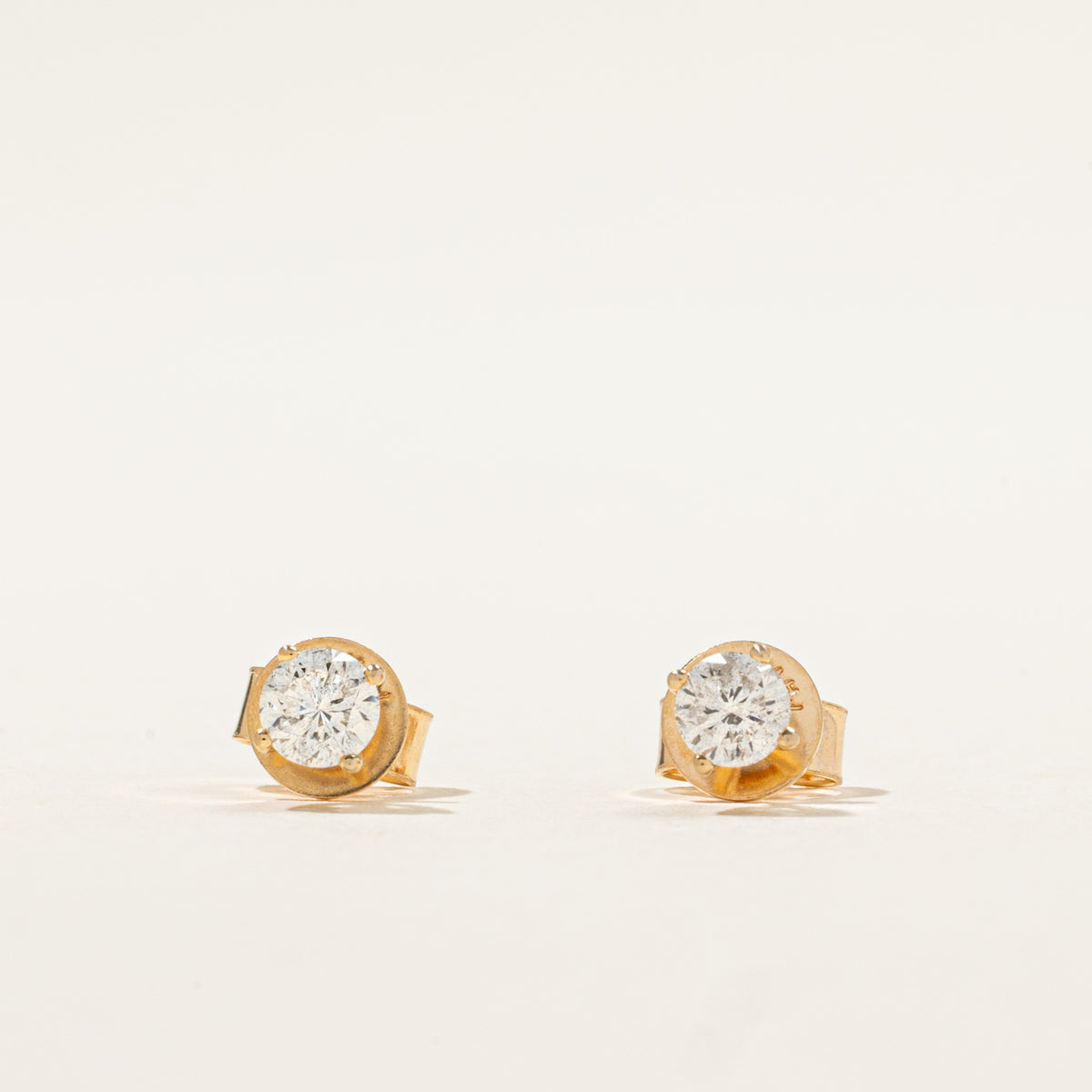 18k Solitaire Round Brilliant Diamond Studs | 0.45ctw I2 G/H