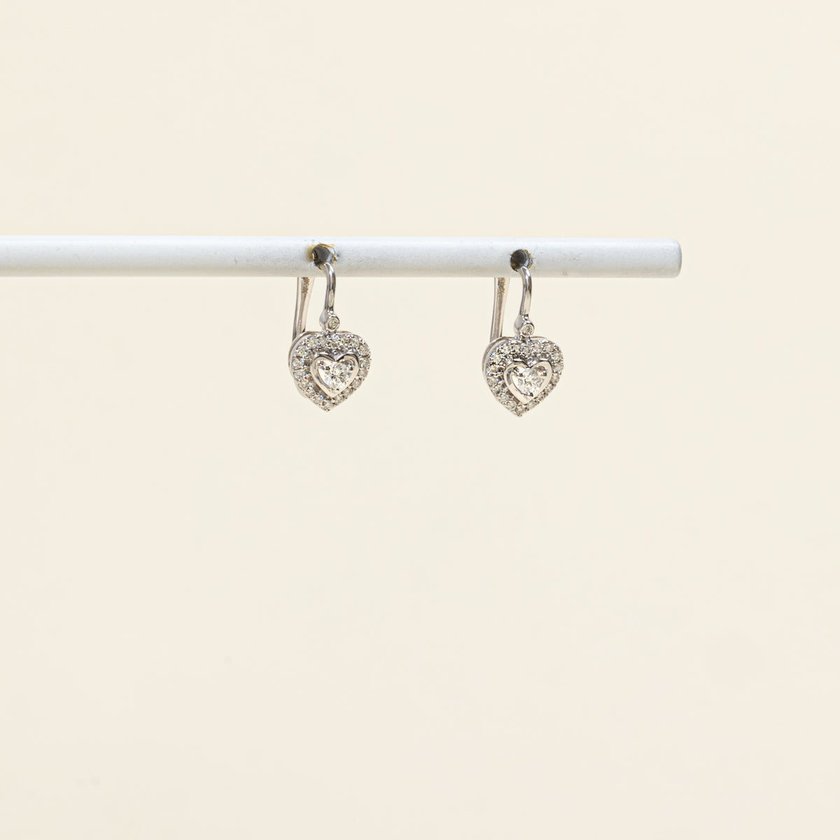 14k Bezel Set Diamond Halo Heart Drop Earrings | 0.24ctw