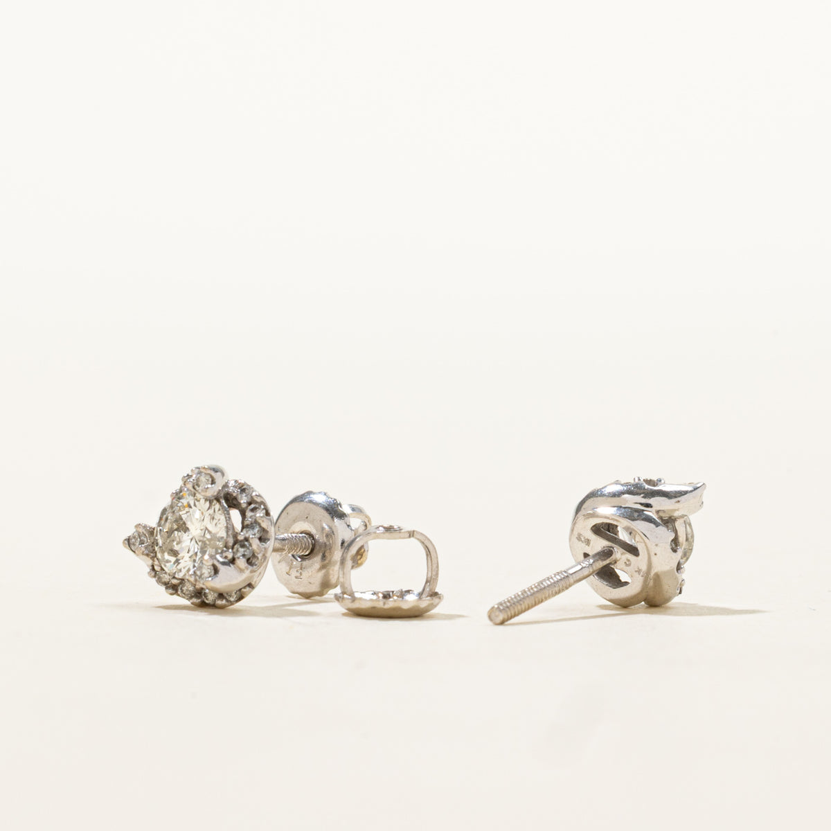 14k White Gold Diamond Halo Stud Earrings | 0.70ctw
