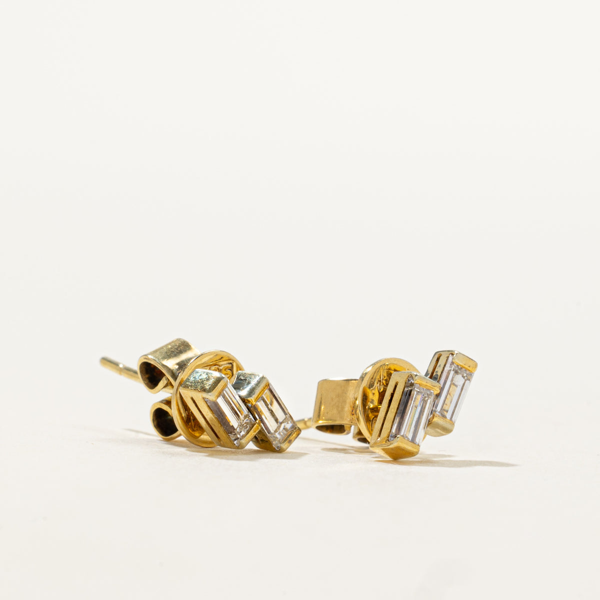 14k Two Stone Baguette Cut Diamond Stud Earrings | 0.52ctw