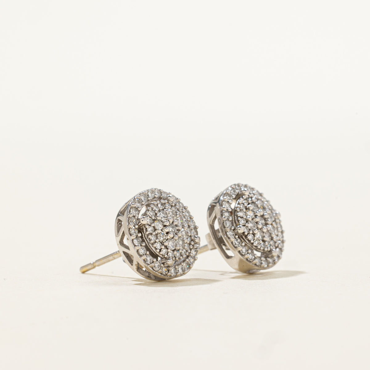14k Pave Set Diamond Cluster Halo Stud Earrings | 0.28ctw
