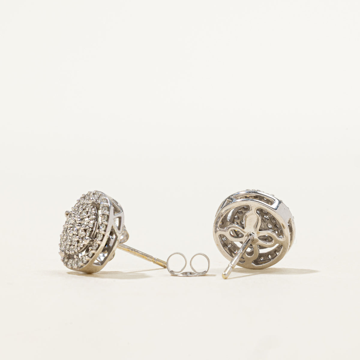 14k Pave Set Diamond Cluster Halo Stud Earrings | 0.28ctw