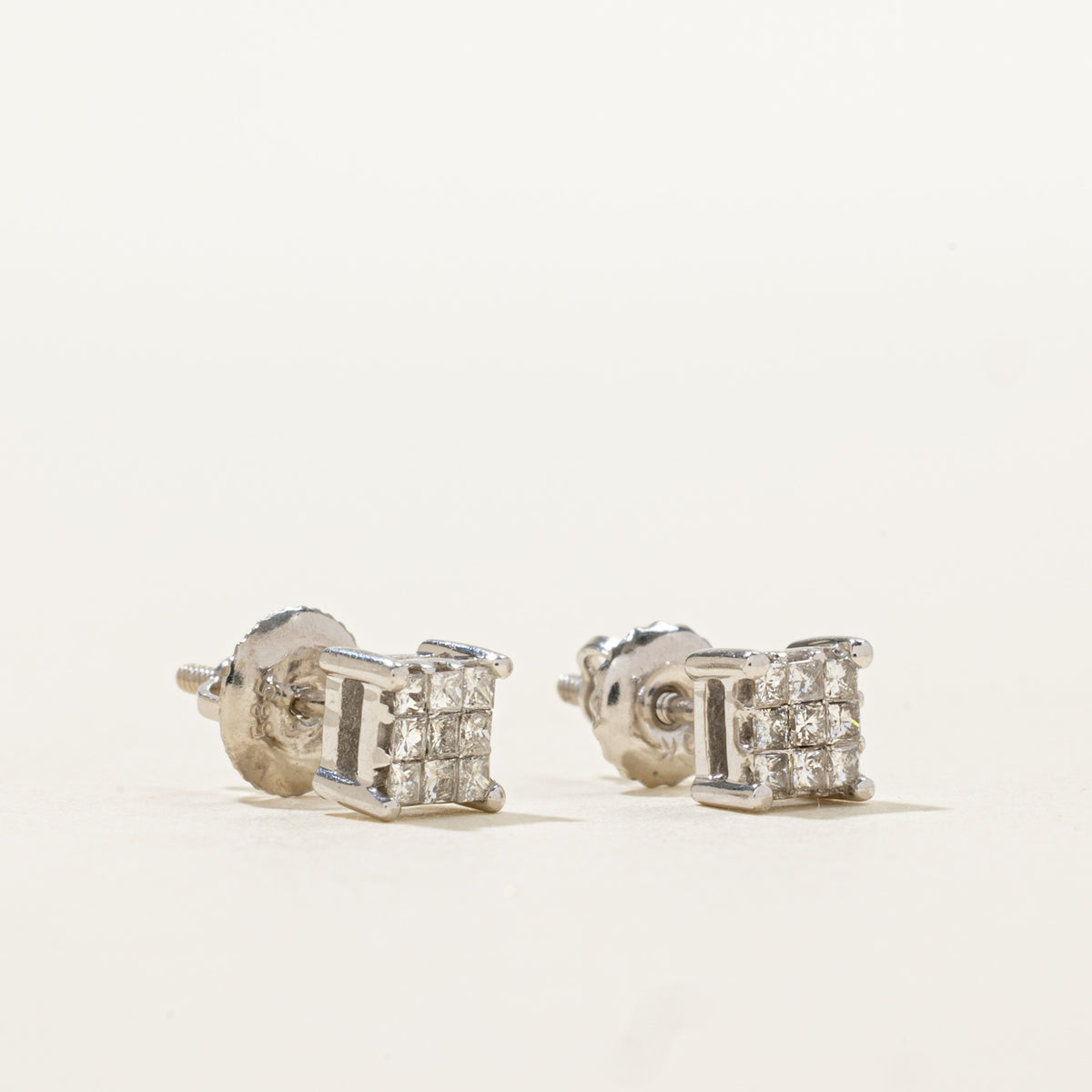 10k Invisible Set Princess Cut Diamond Grid Stud Earrings | 0.23ctw
