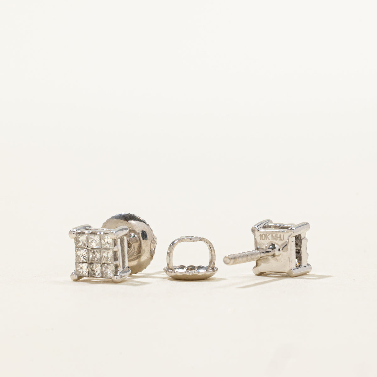 10k Invisible Set Princess Cut Diamond Grid Stud Earrings | 0.23ctw