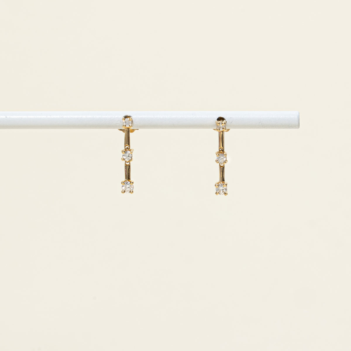 14k Three Stone Diamond Column Drop Earrings | 0.25ctw