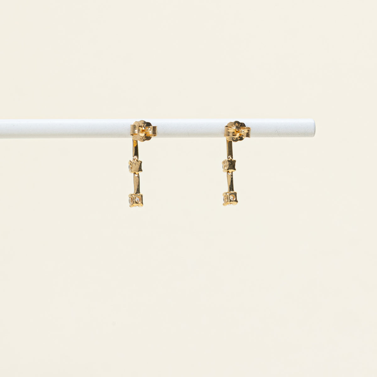 14k Three Stone Diamond Column Drop Earrings | 0.25ctw
