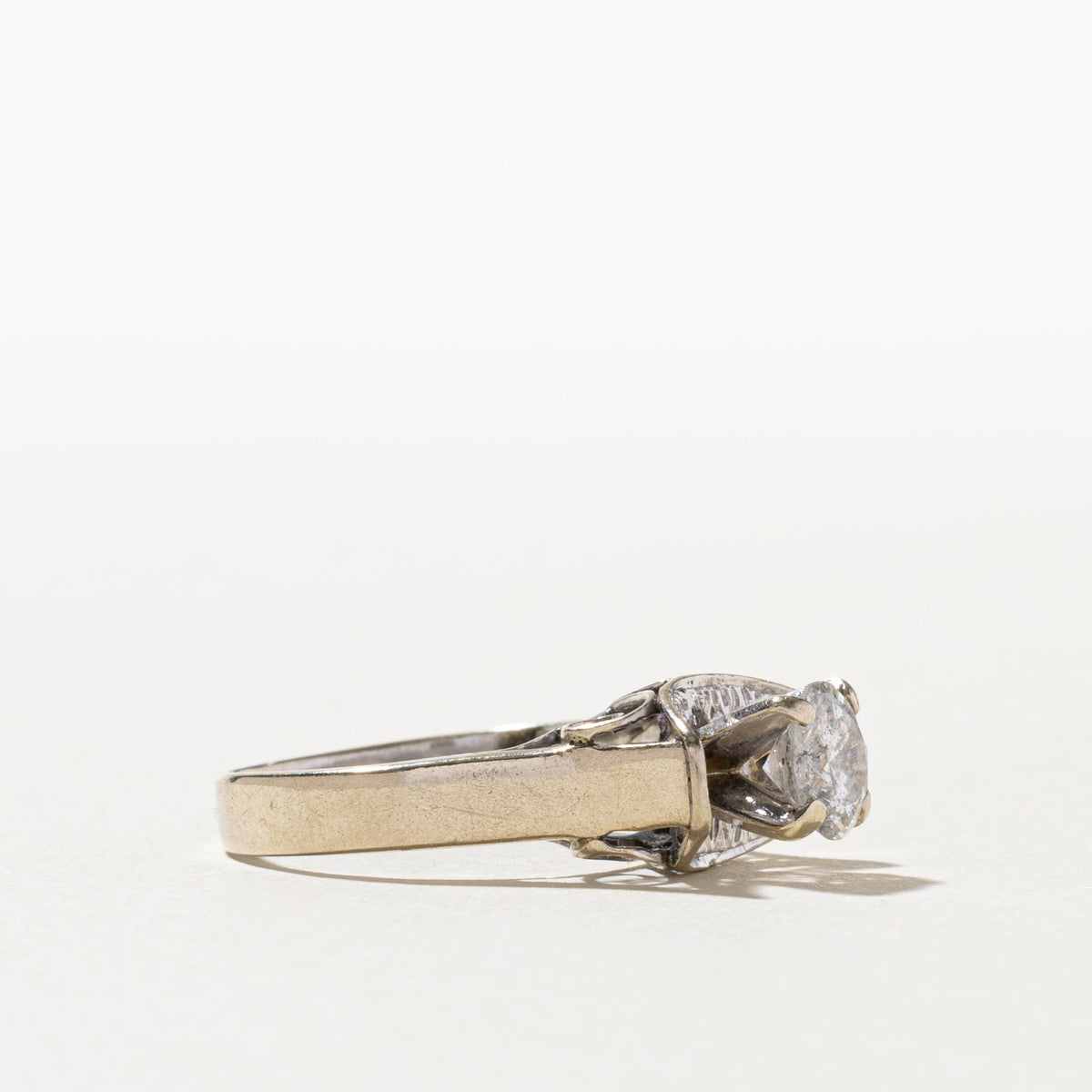 10k Solitaire Diamond Textured Frame Ring | 0.96ct I2 K | SZ 6.5