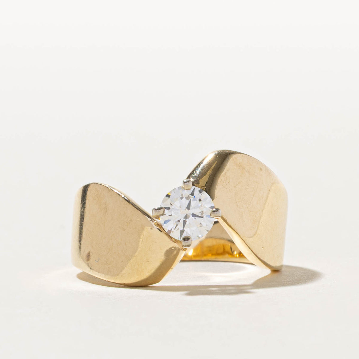 14k Solitaire Diamond Chunky Bypass Ring | 0.52ct SI1 H | SZ 6.75