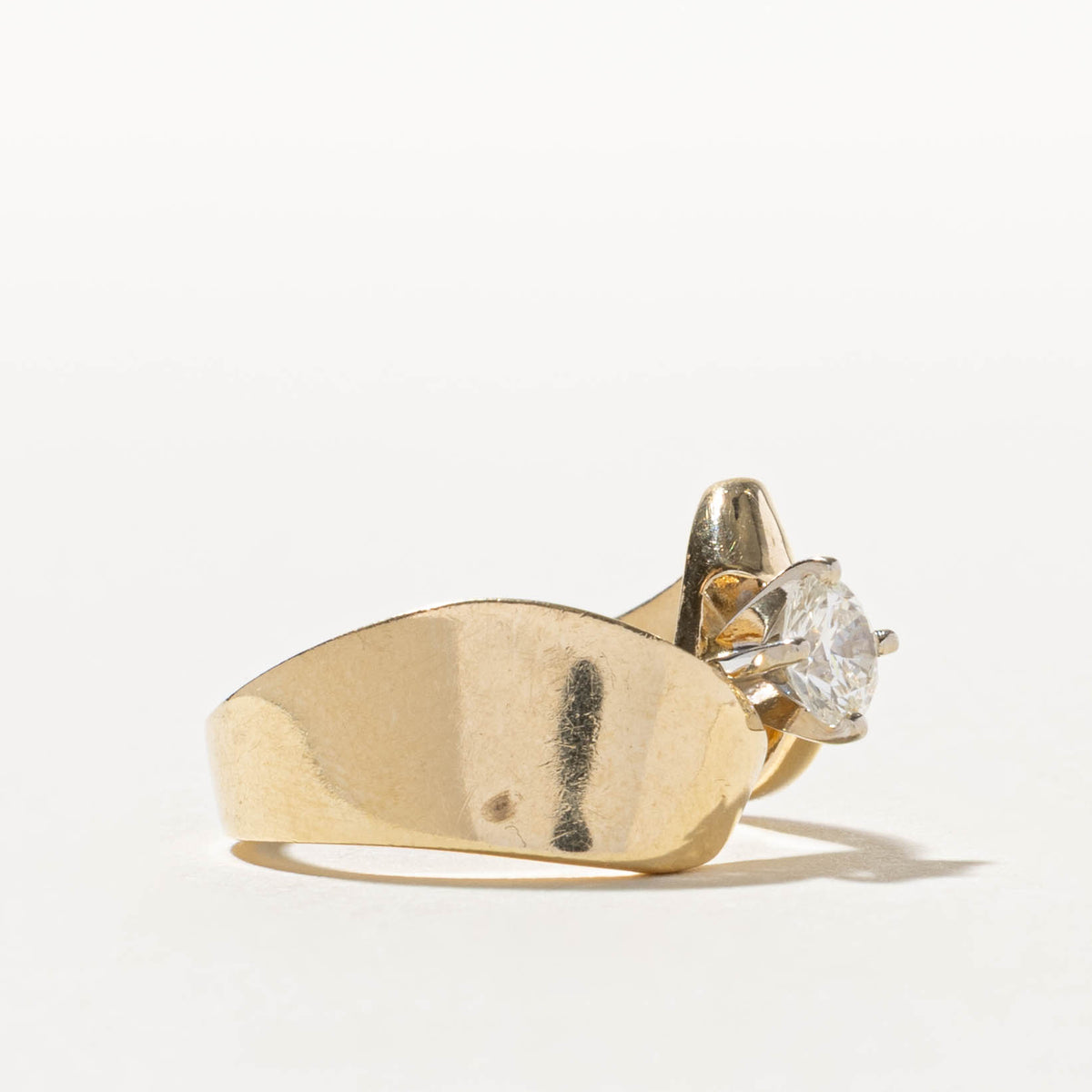 14k Solitaire Diamond Chunky Bypass Ring | 0.52ct SI1 H | SZ 6.75