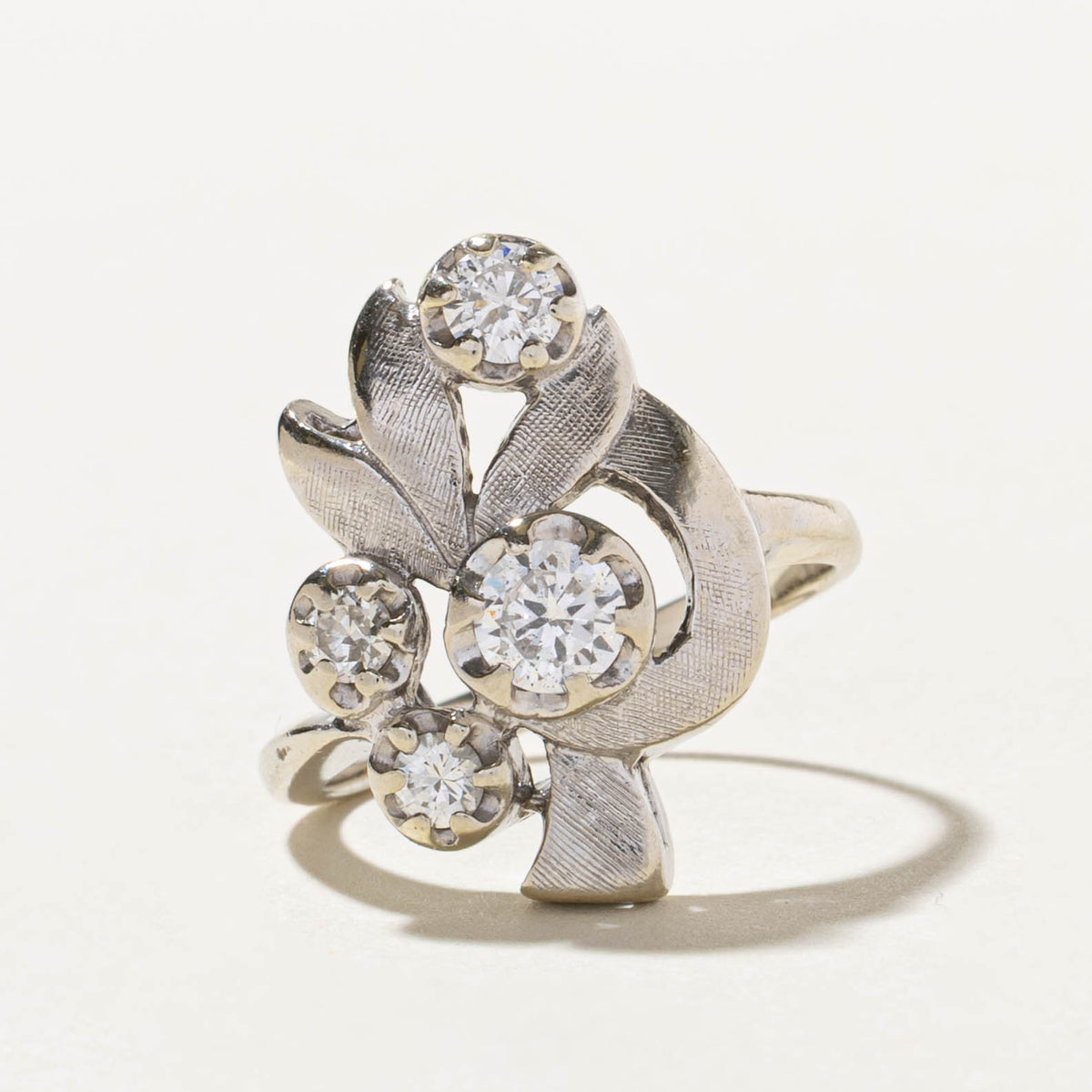 14k Scattered Diamond Textured Floral Cocktail Ring | 0.79ctw | SZ 8