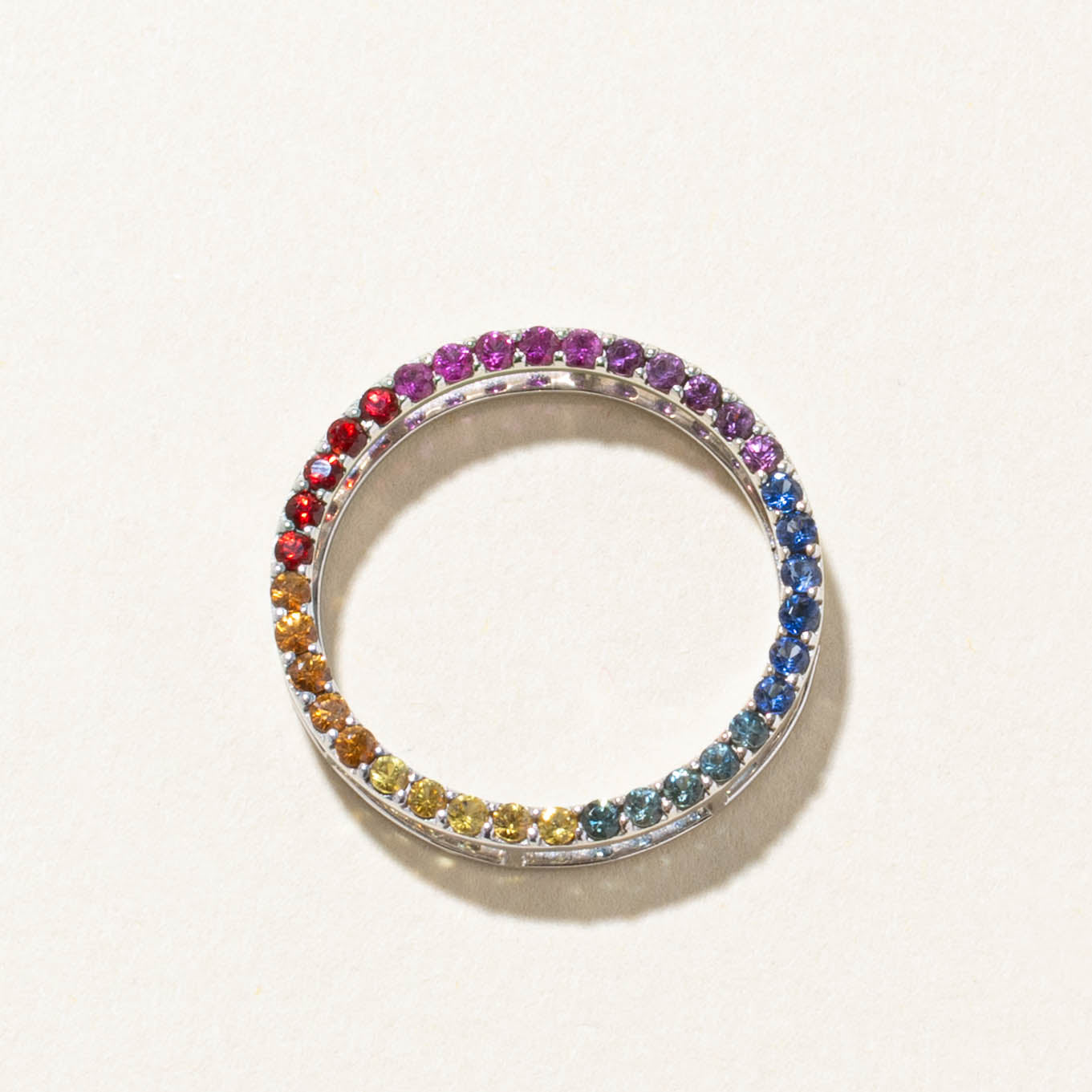 14k Eternity Rainbow Sapphire Circle Pendant | 0.90ct