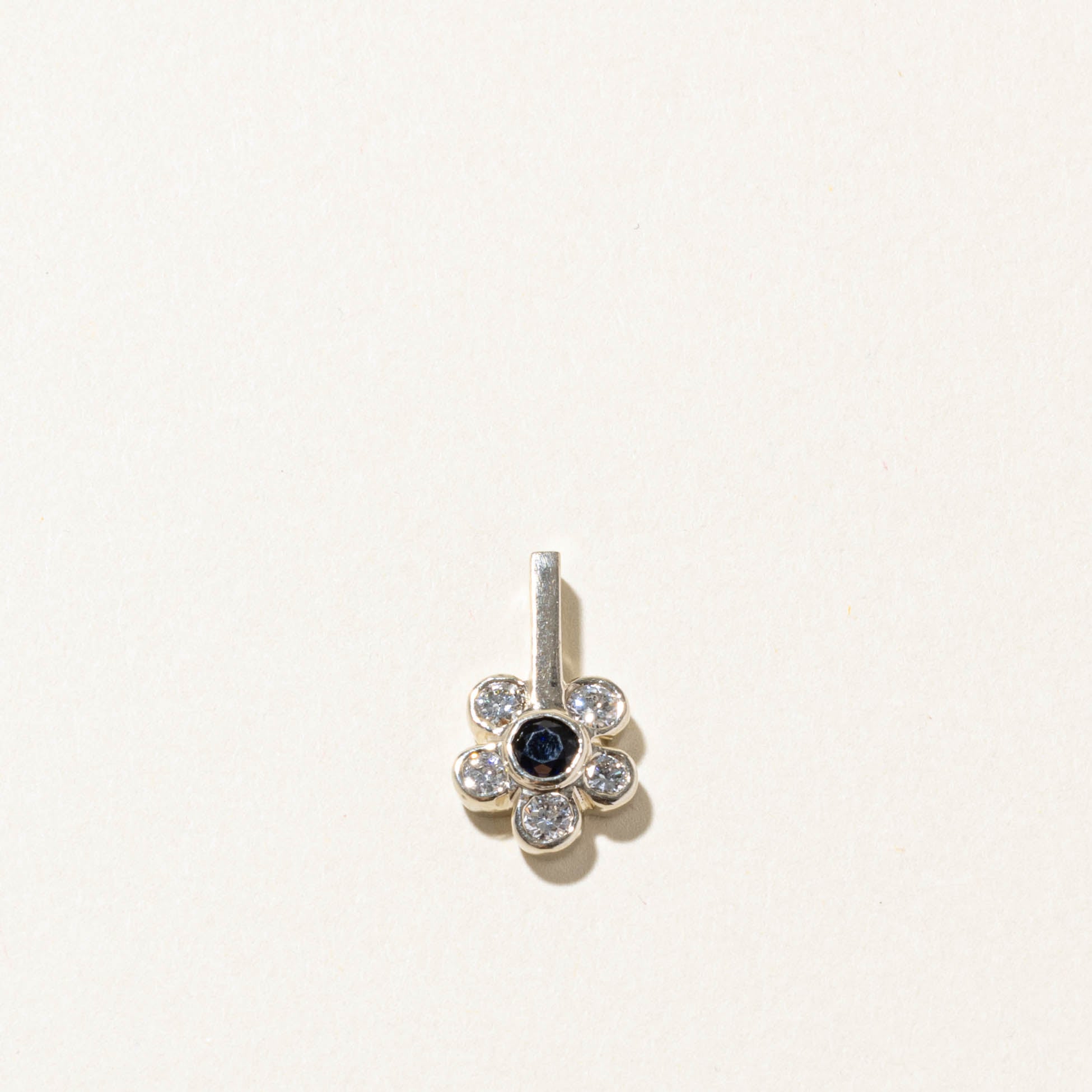 14k Sapphire & Diamond Cluster Flowerd Pendant | 0.35ct, 0.50ctw