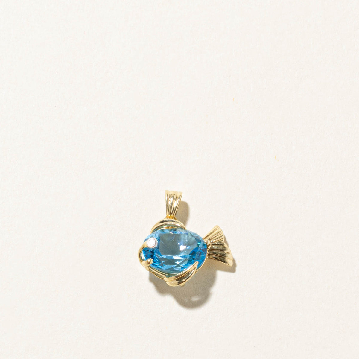 14k Blue Topaz & Diamond Fish Pendant | 3.70ct, 0.01ct