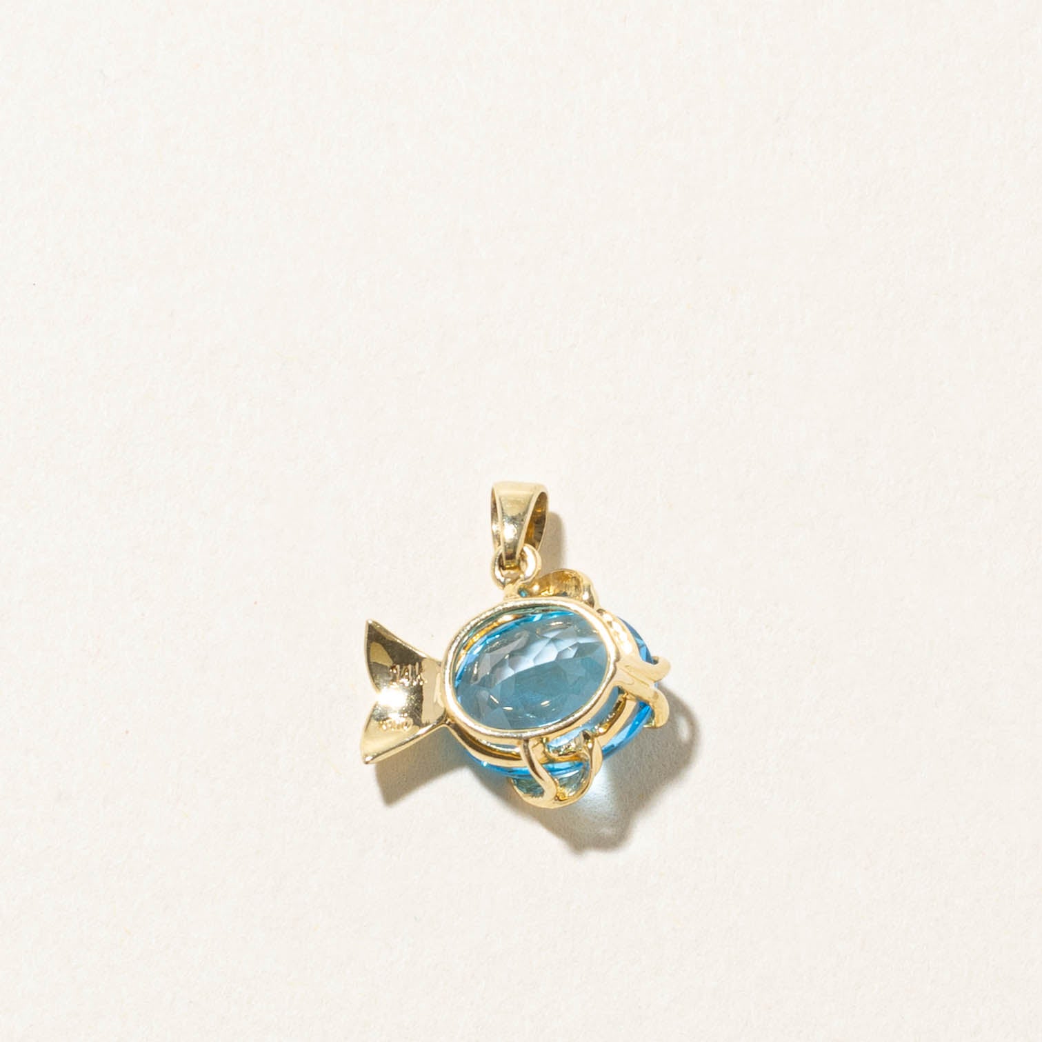 14k Blue Topaz & Diamond Fish Pendant | 3.70ct, 0.01ct