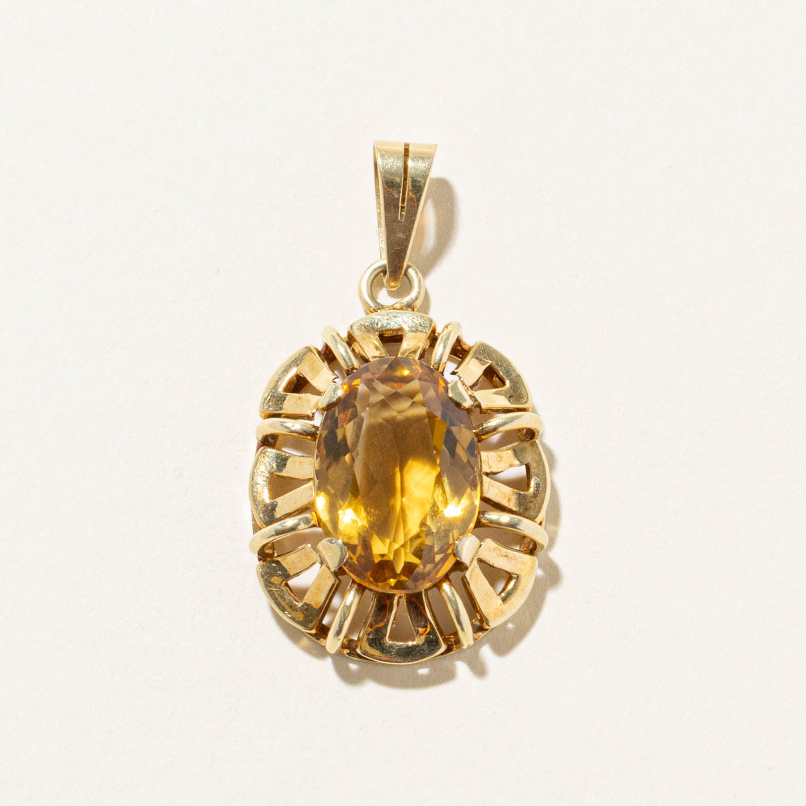 14k Solitaire Citrine Geometric Framed Pendant | 7.00ct