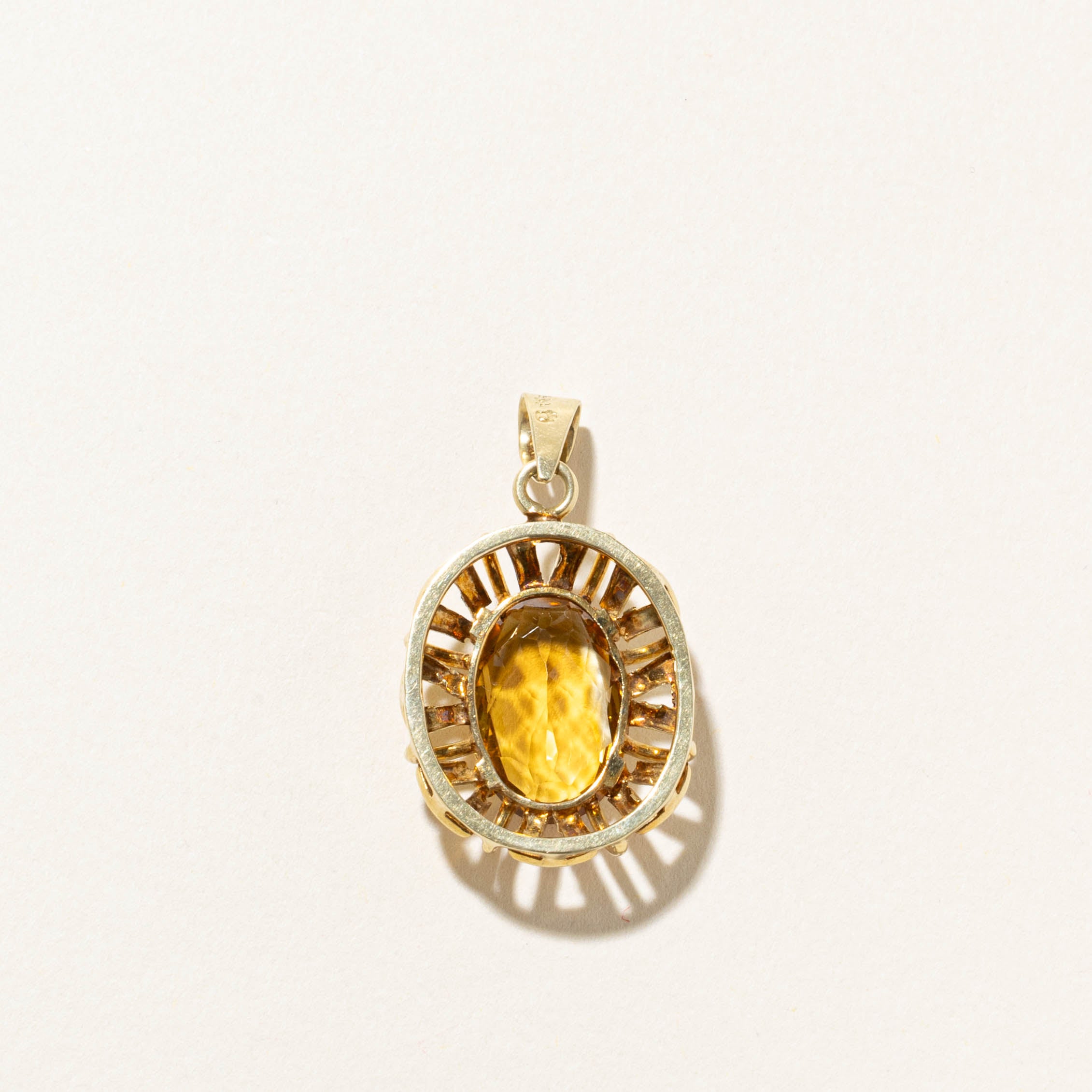 14k Solitaire Citrine Geometric Framed Pendant | 7.00ct
