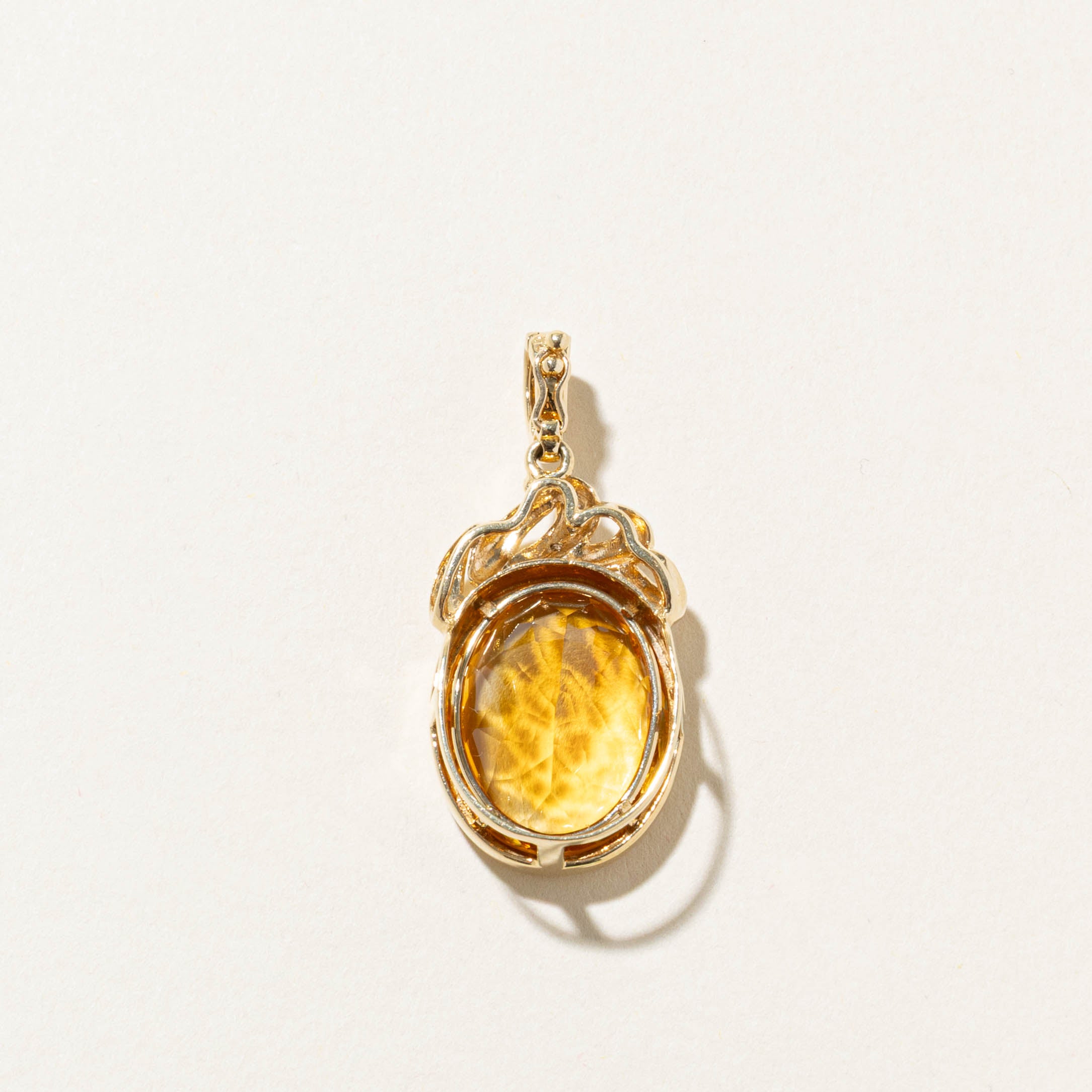 14k Bezel Set Citrine & Diamond Accented Pendant | 13.50ct, 0.02ctw