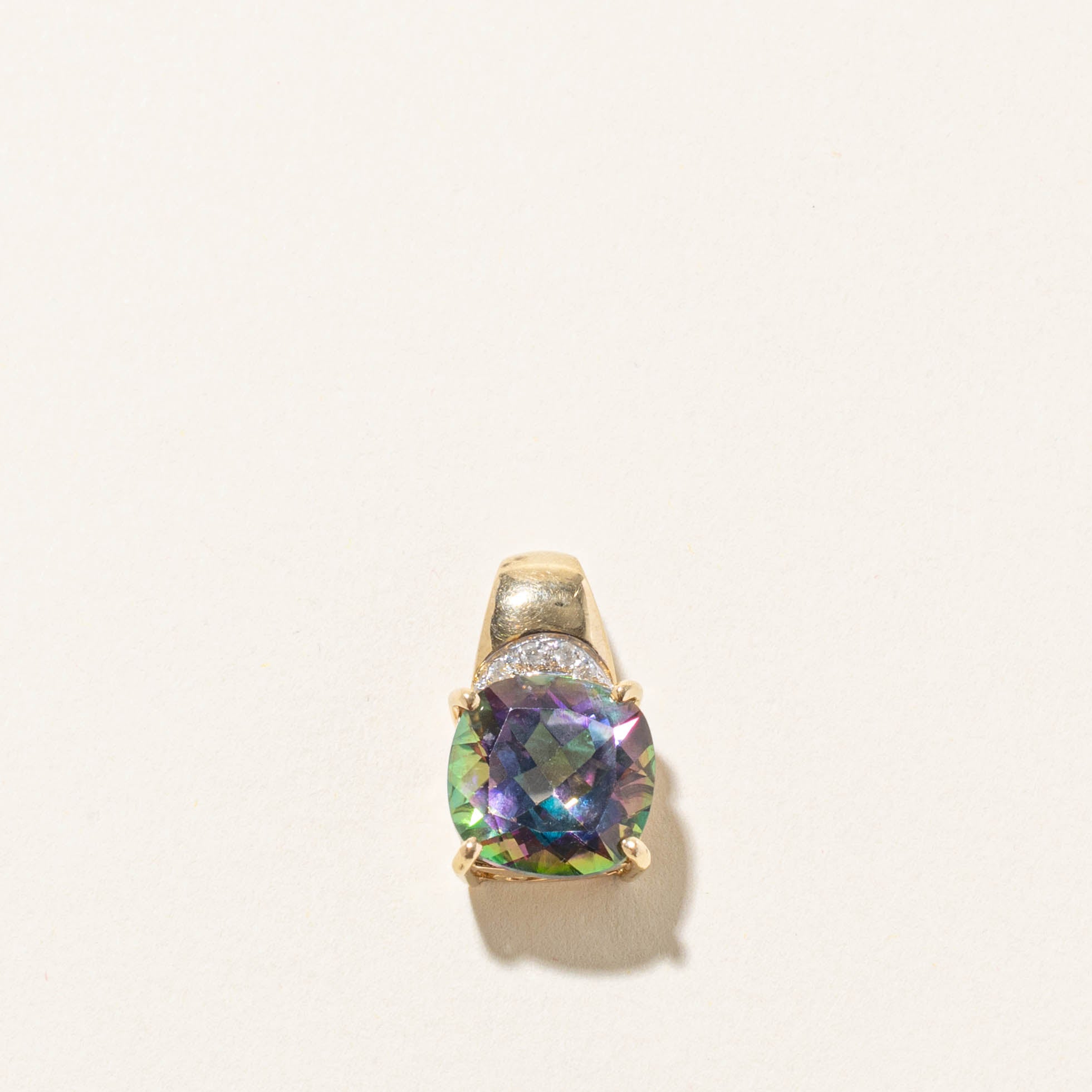 14k Step Cut Mystic Topaz & Diamond Accented Pendant | 12.00ct, 0.04ctw