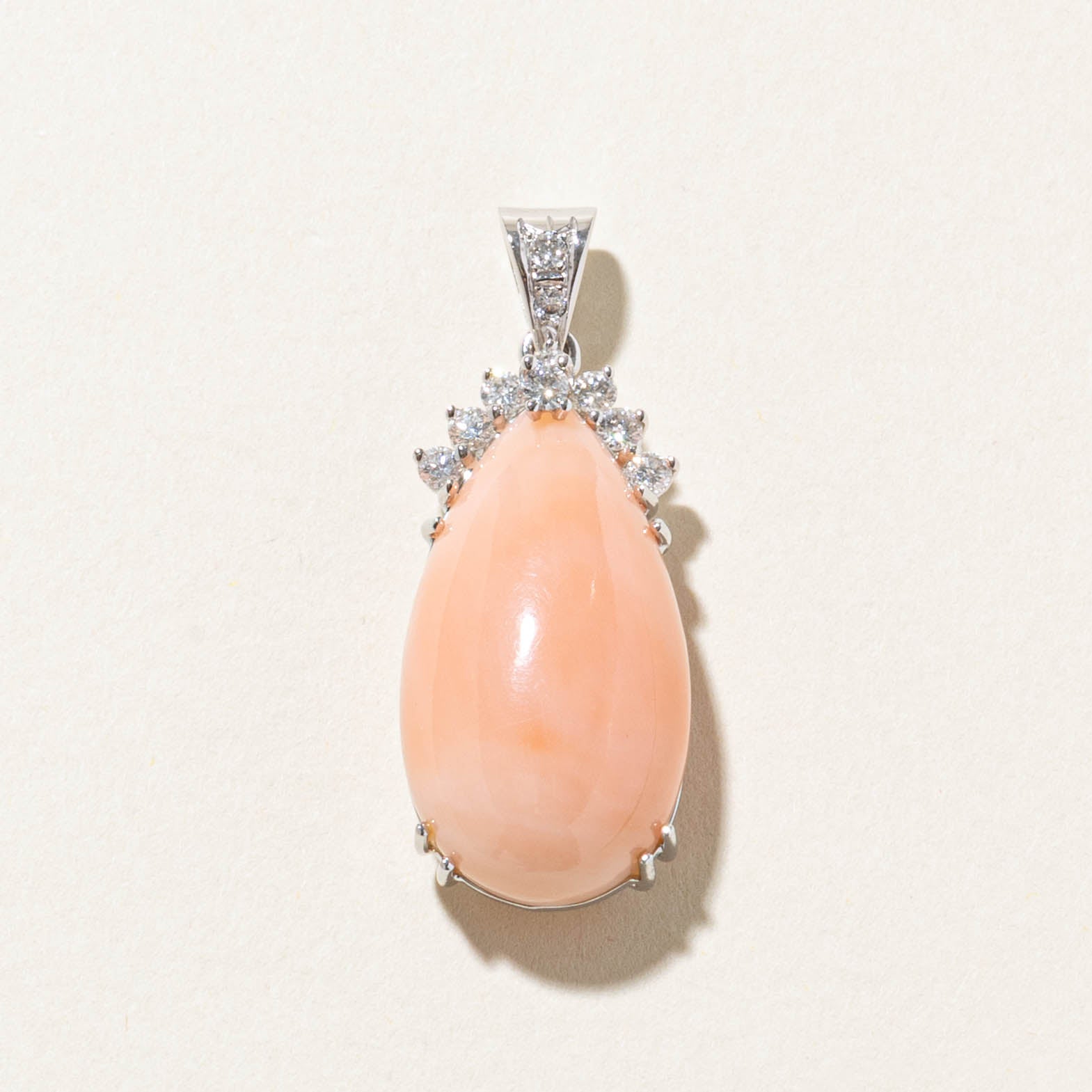 14k Pear Coral & Diamond Accented Pendant | 9.00ct, 0.25ctw