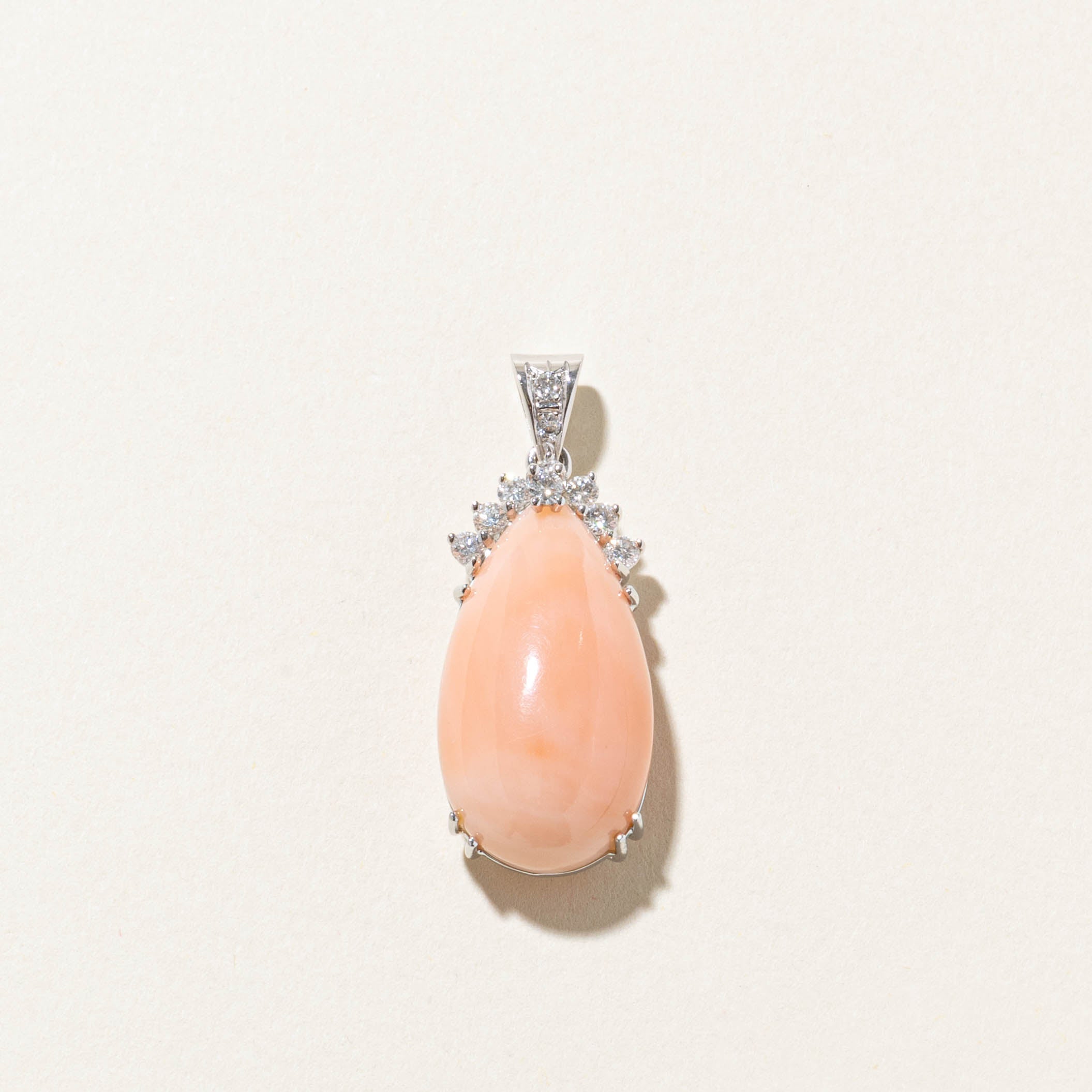 14k Pear Coral & Diamond Accented Pendant | 9.00ct, 0.25ctw
