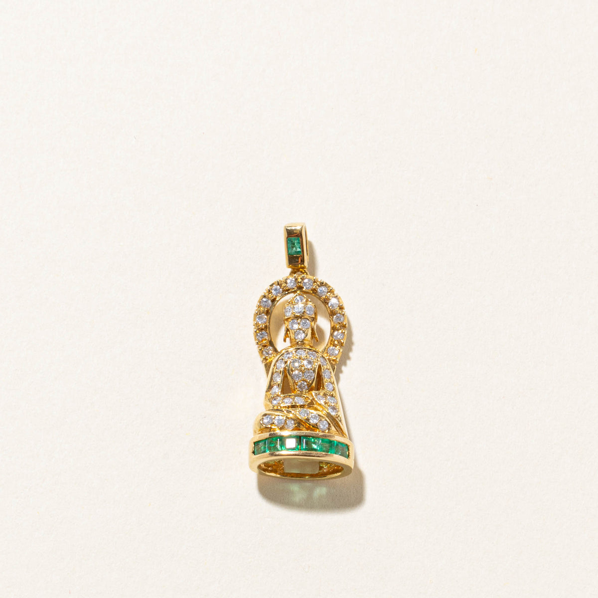18k Emerald & Diamond Halo Buddha Pendant | 0.24ct, 0.24ctw