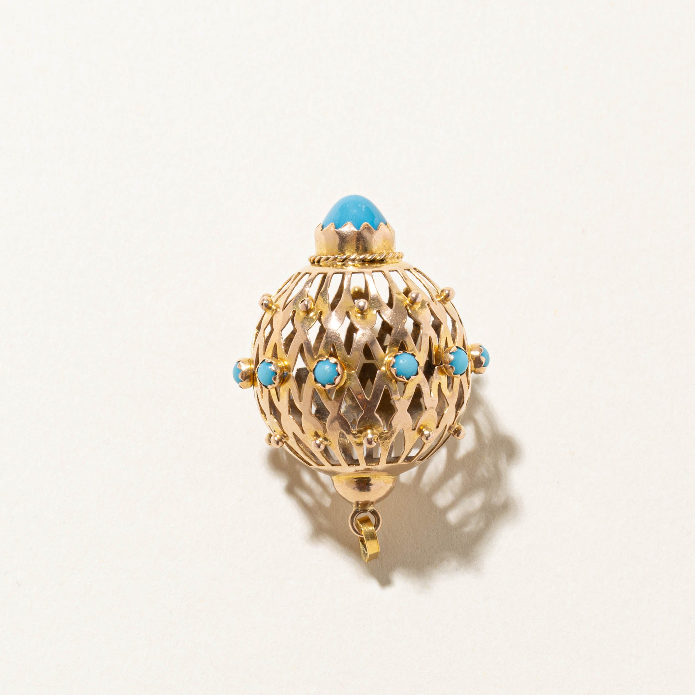 12k Turquoise Openwork Etruscan Charm | 2.90ct