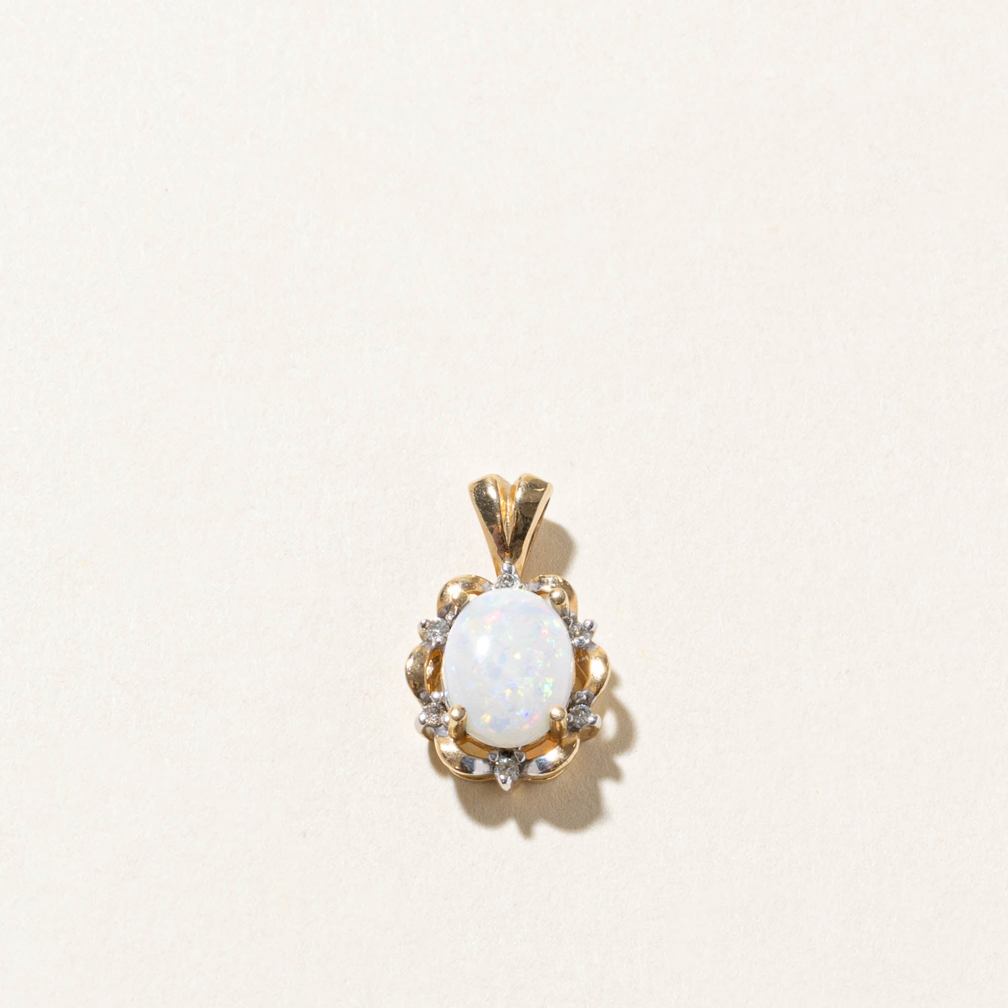10k Opal & Diamond Scalloped Floral Pendant | 1.00ct, 0.06ctw