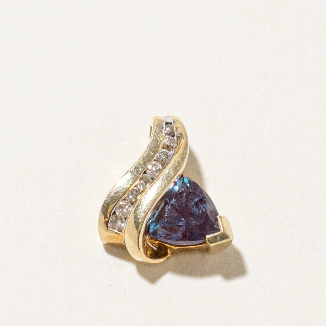 10k Trillion Cut Synthetic Sapphire & Diamond Abstract Pendant | 1.50ct, 0.15ctw