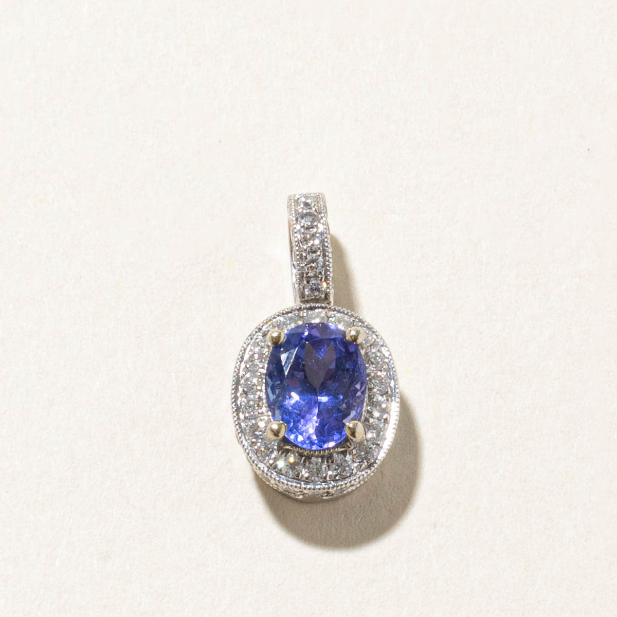 18k Tanzanite & Diamond Halo Milgrain Pendant | 1.50ct, 0.50ctw