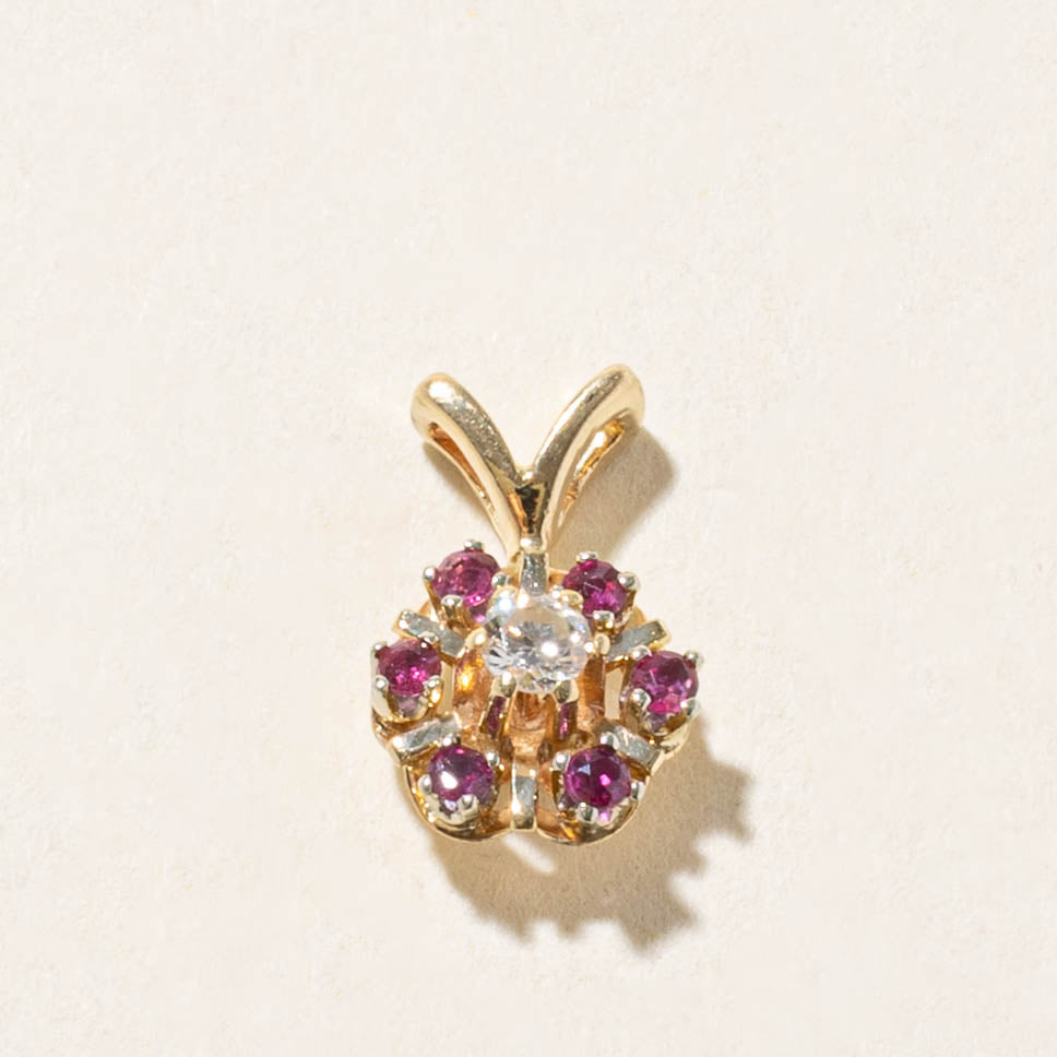 10k Ruby & Diamond Floral Cluster Pendant | 0.16ct, 0.04ct