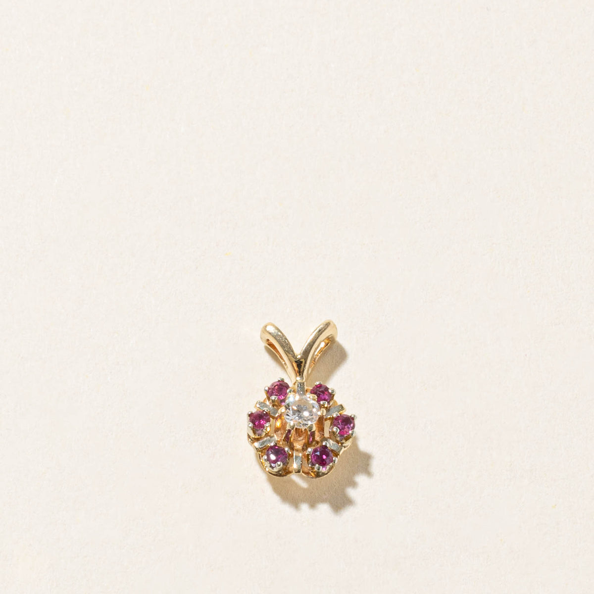 10k Ruby & Diamond Floral Cluster Pendant | 0.16ct, 0.04ct