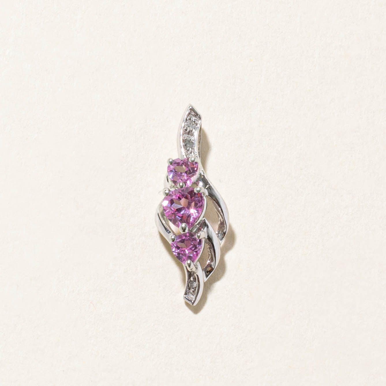 10k Three Stone Heart Cut Synthetic Sapphire & Diamond Abstract Pendant | 0.50ct, 0.02ctw