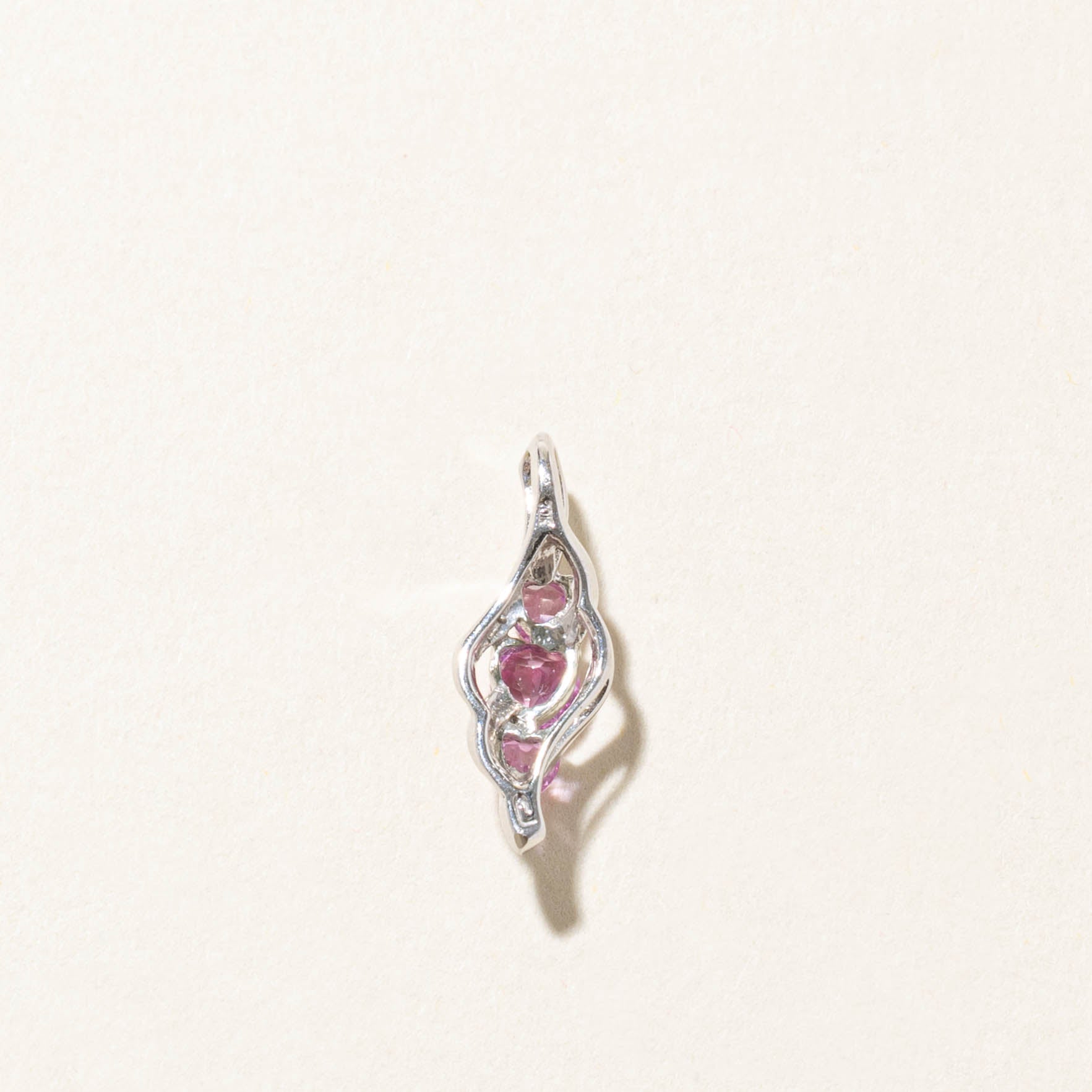 10k Three Stone Heart Cut Synthetic Sapphire & Diamond Abstract Pendant | 0.50ct, 0.02ctw