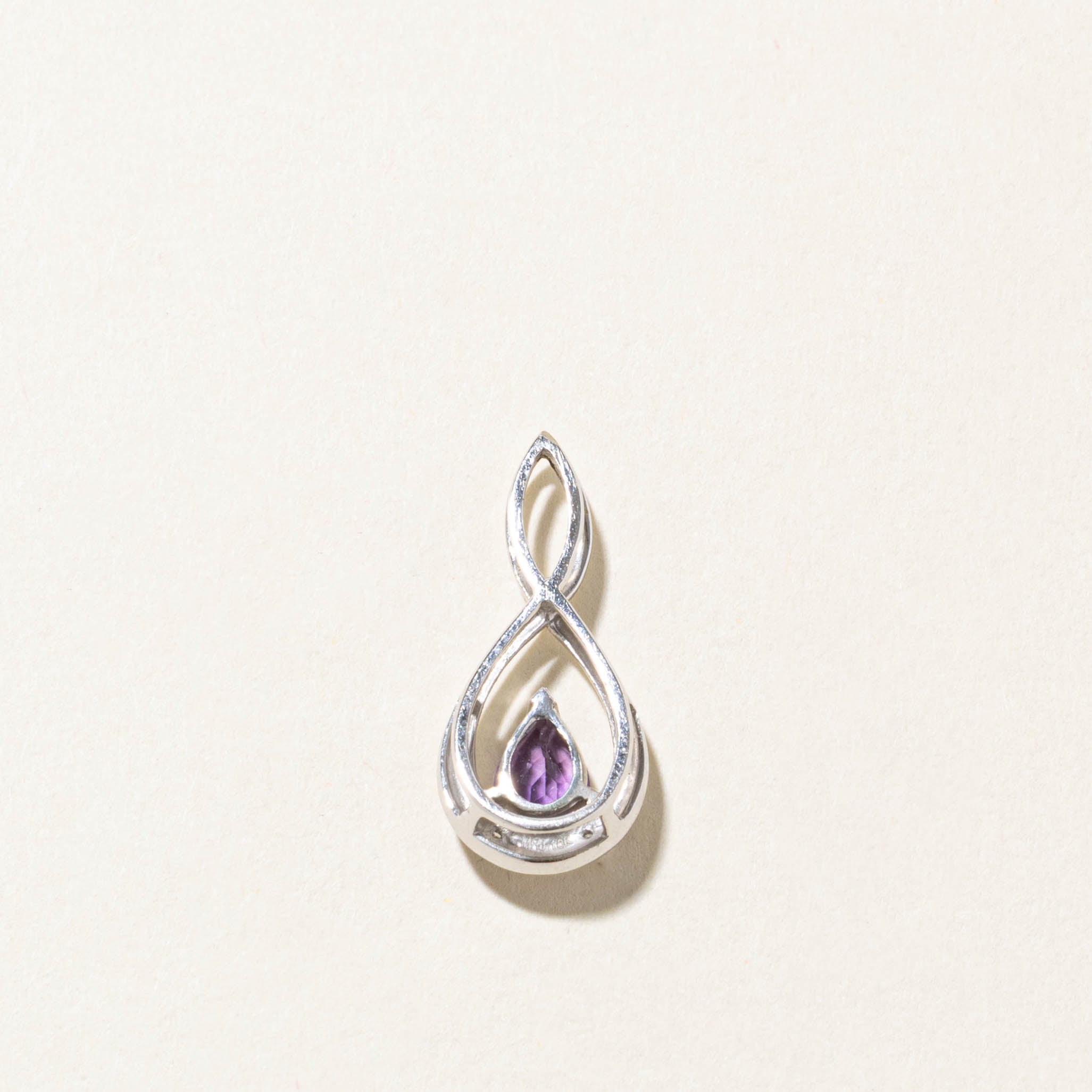 10k Pear Cut Amethyst & Diamond Crossover Pendant | 0.50ct, 0.01ct