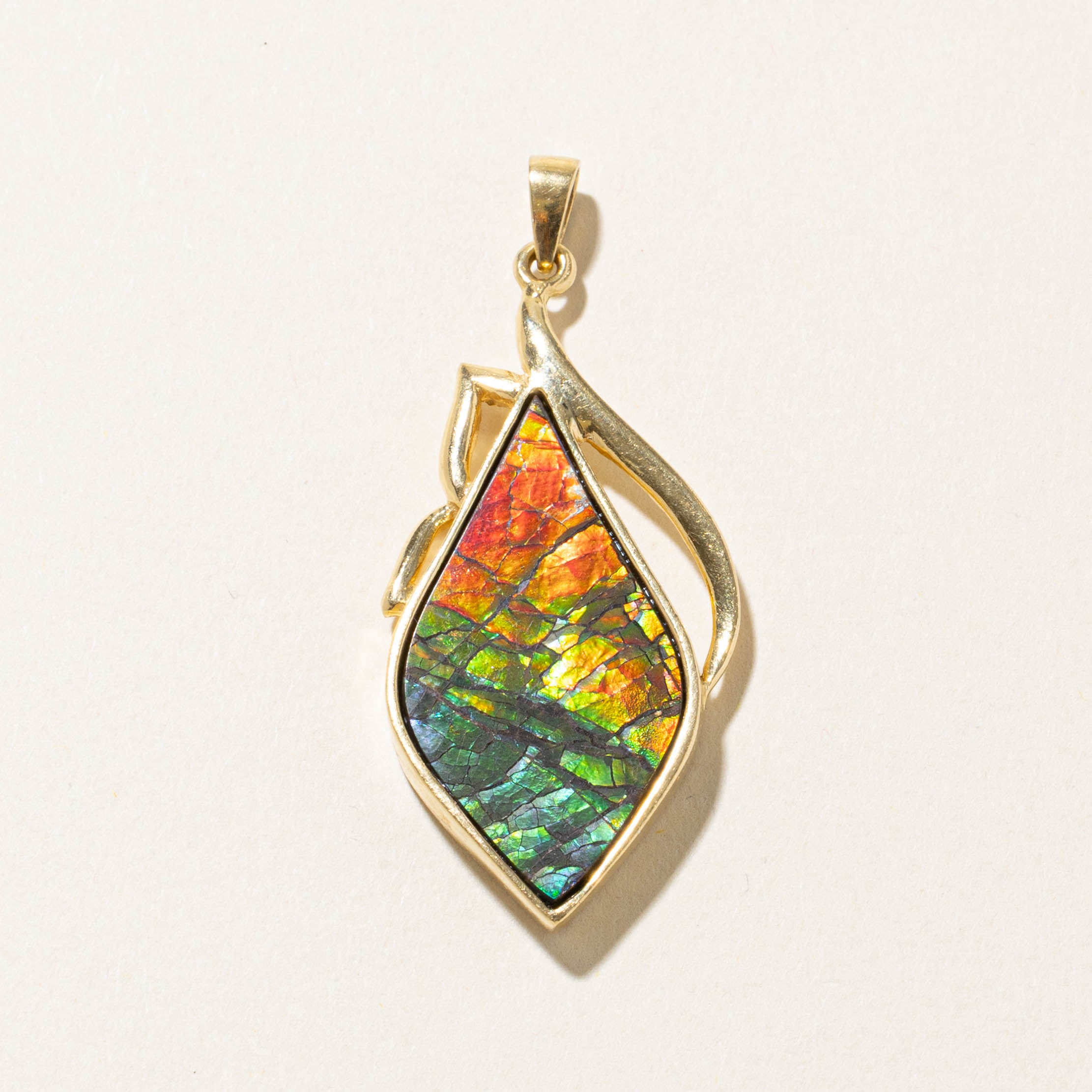 18k Bezel Set Ammolite Abstract Pendant | 14.00ct