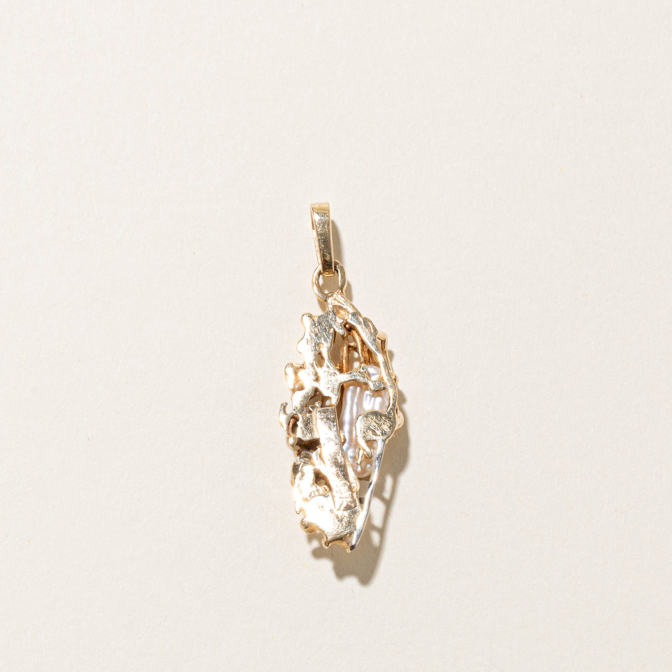 12k Diamond & Baroque Pearl Openwork Abstract Pendant | 0.05ctw