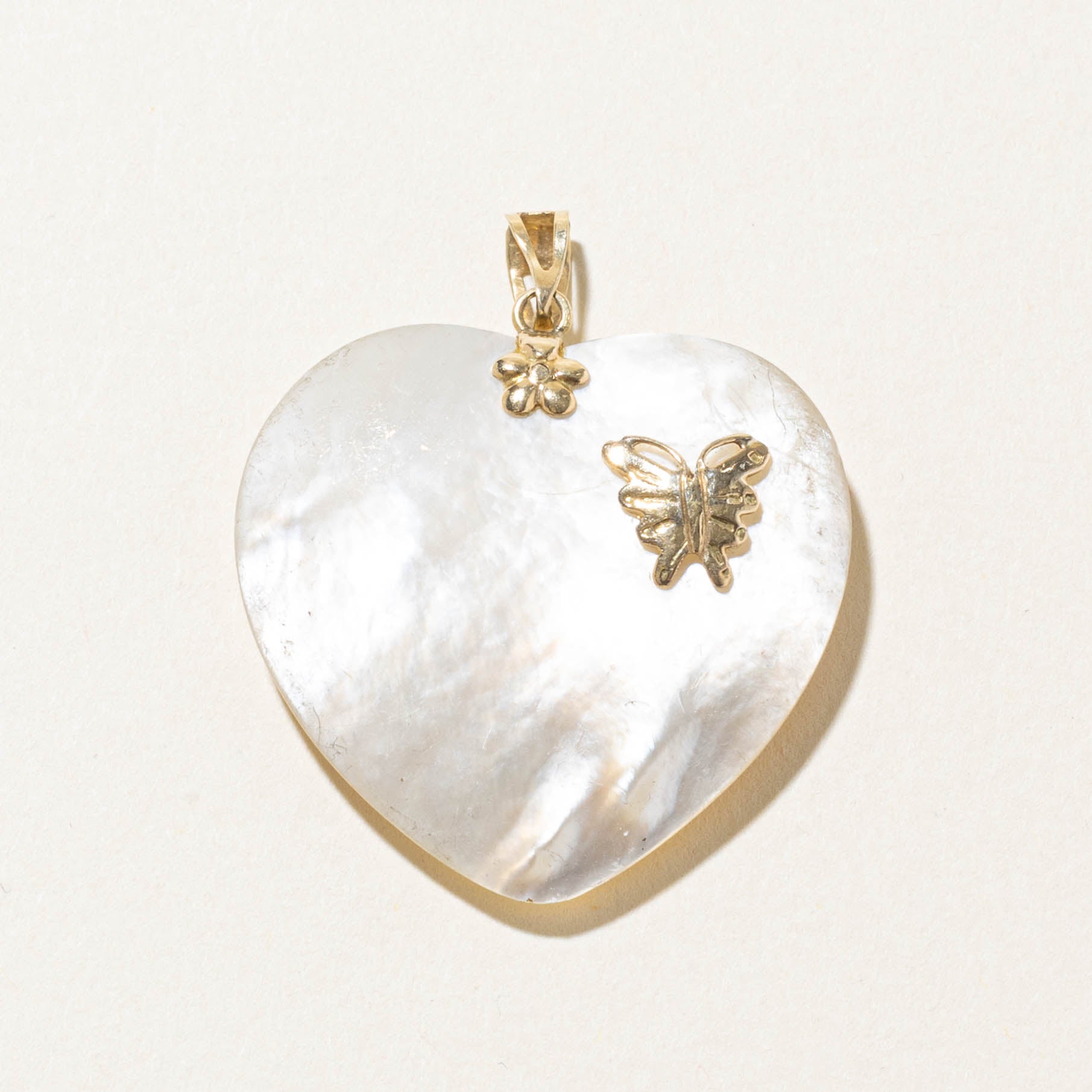 14k Mother of Pearl Heart & Butterfly Pendant