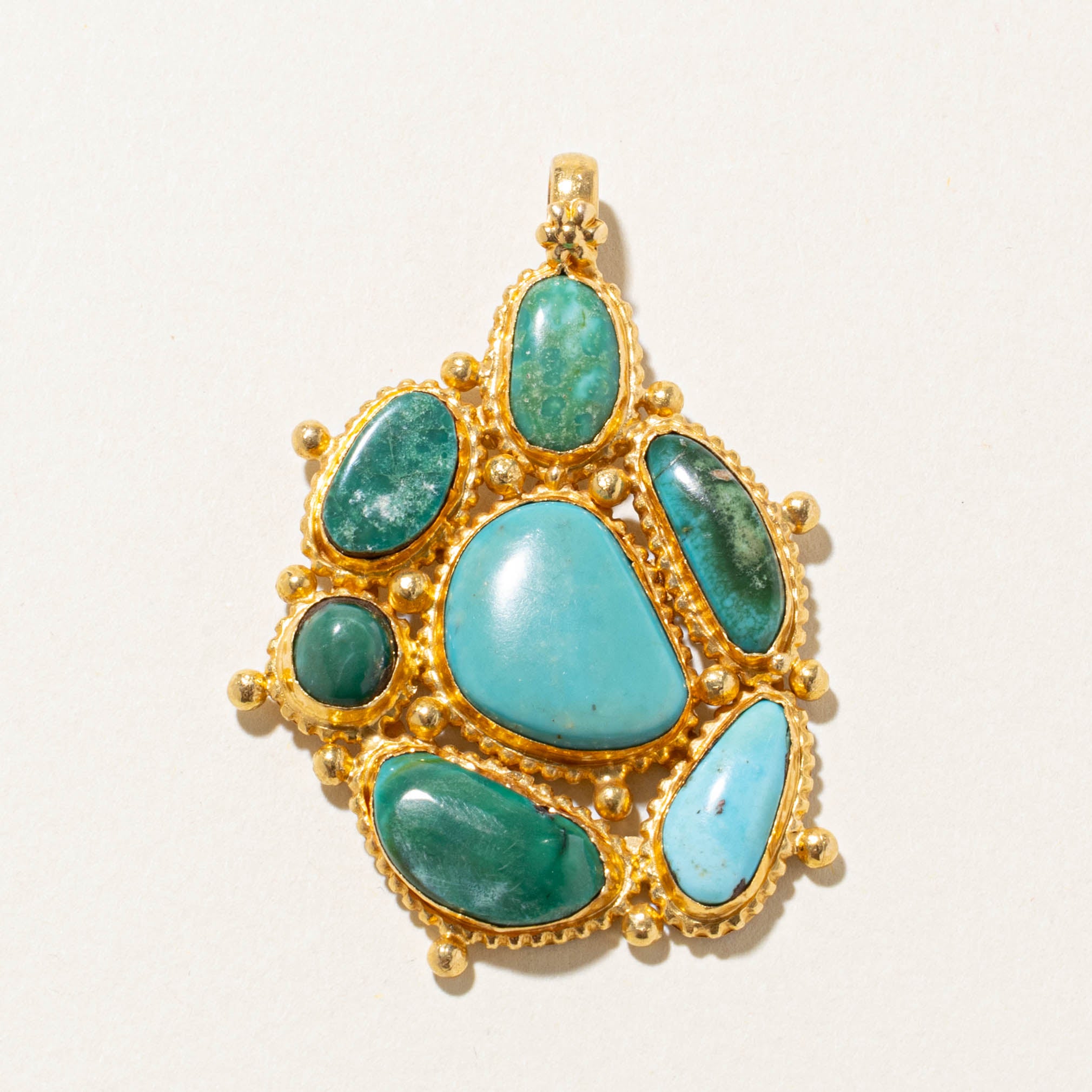 18k Bezel Set Turquoise Cluster Textured Pendant | 15.00ct