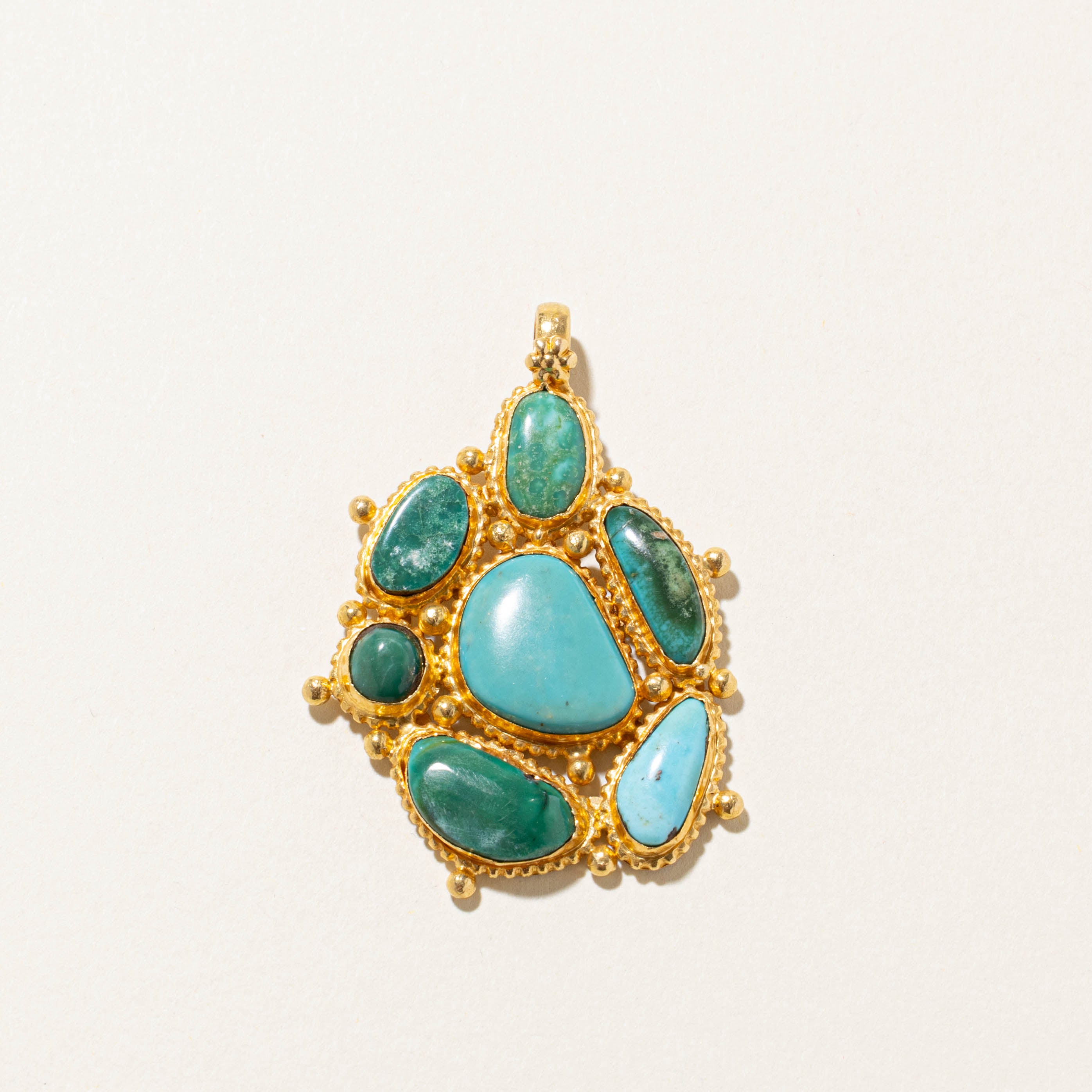 18k Bezel Set Turquoise Cluster Textured Pendant | 15.00ct