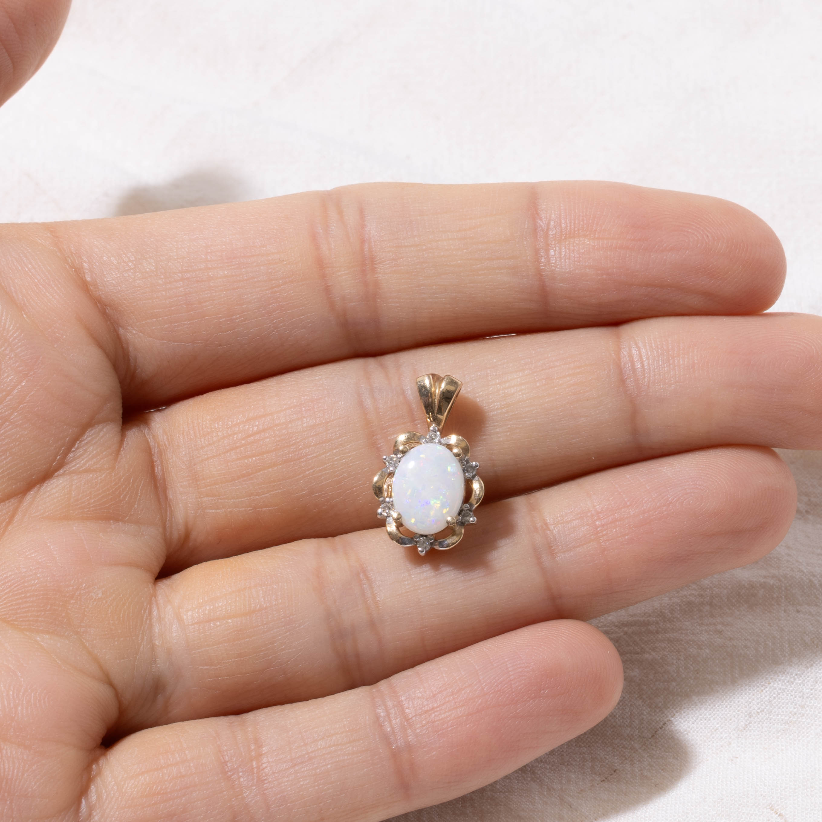 10k Opal & Diamond Scalloped Floral Pendant | 1.00ct, 0.06ctw