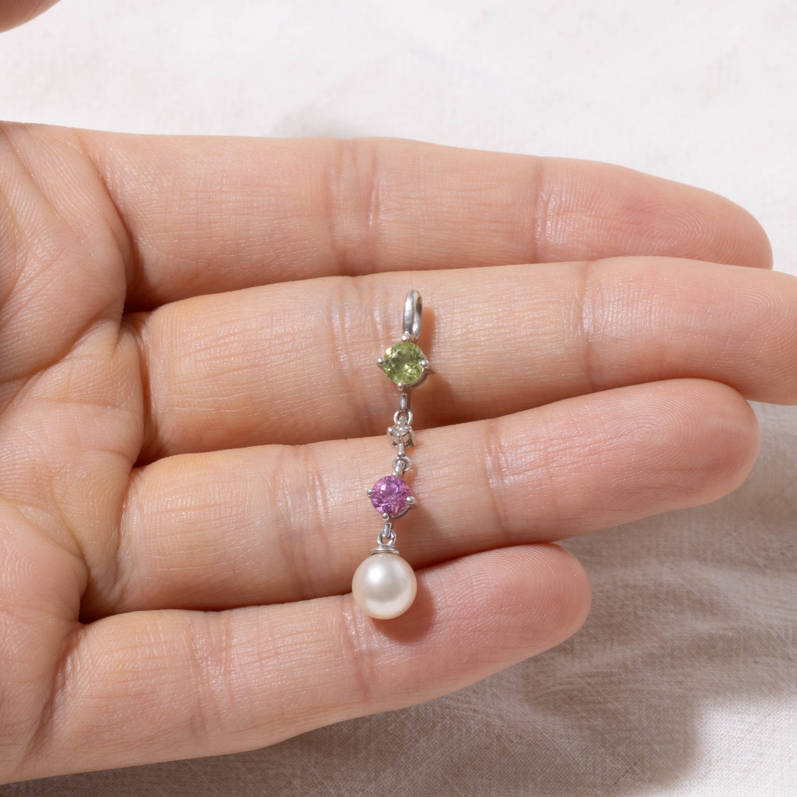 10k Multi Gemstone Diamond Column Drop Pendant | 0.75ctw, 0.02ct